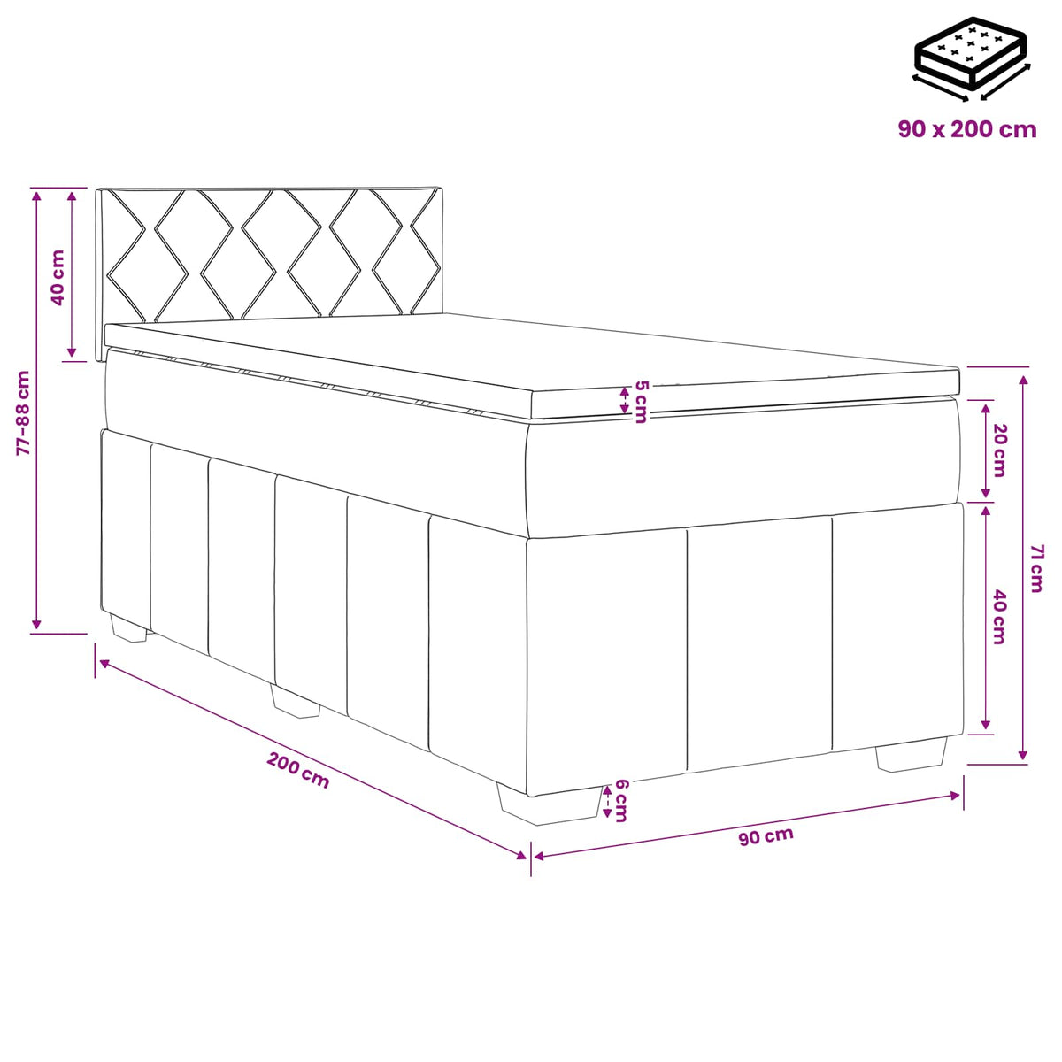 Boxspring ágy matraccal Világosszürke 90 x 200 cm Szövet