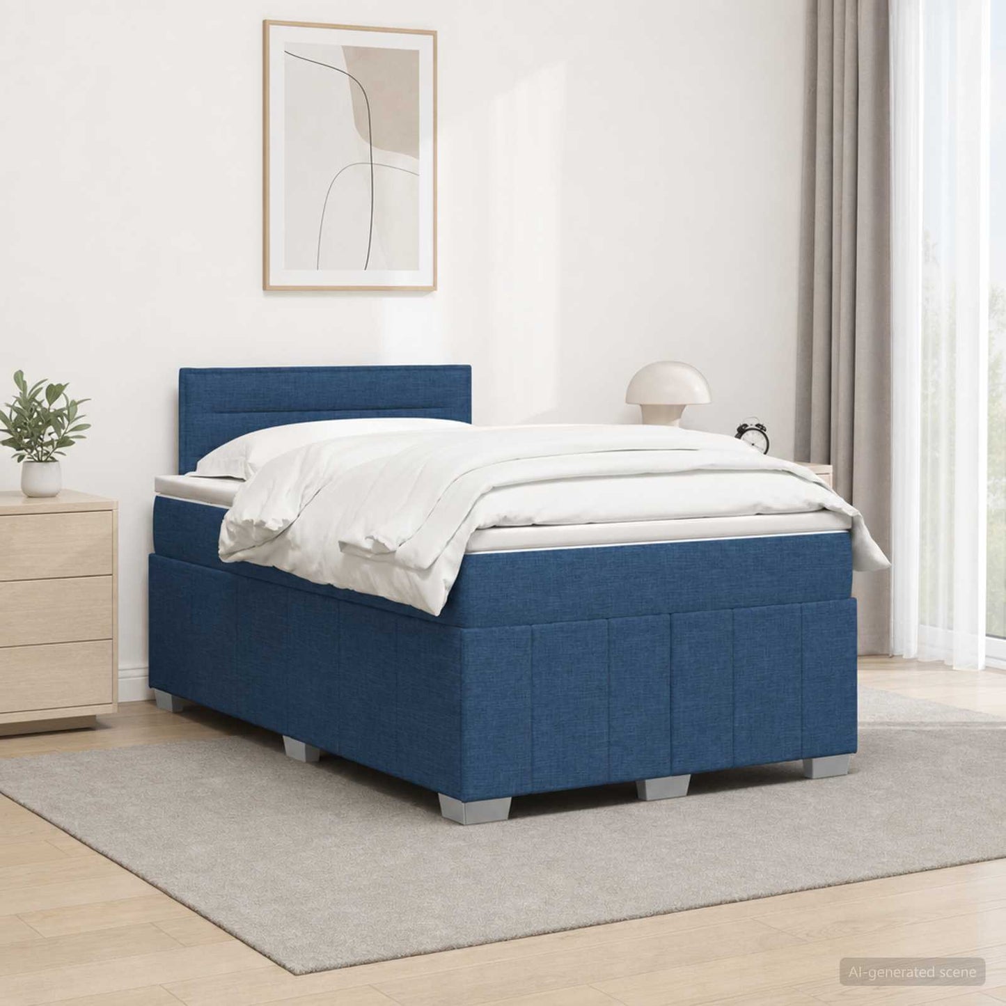 Boxspring ágy matraccal fejtámlával Kék 120 x 200 cm Szövet