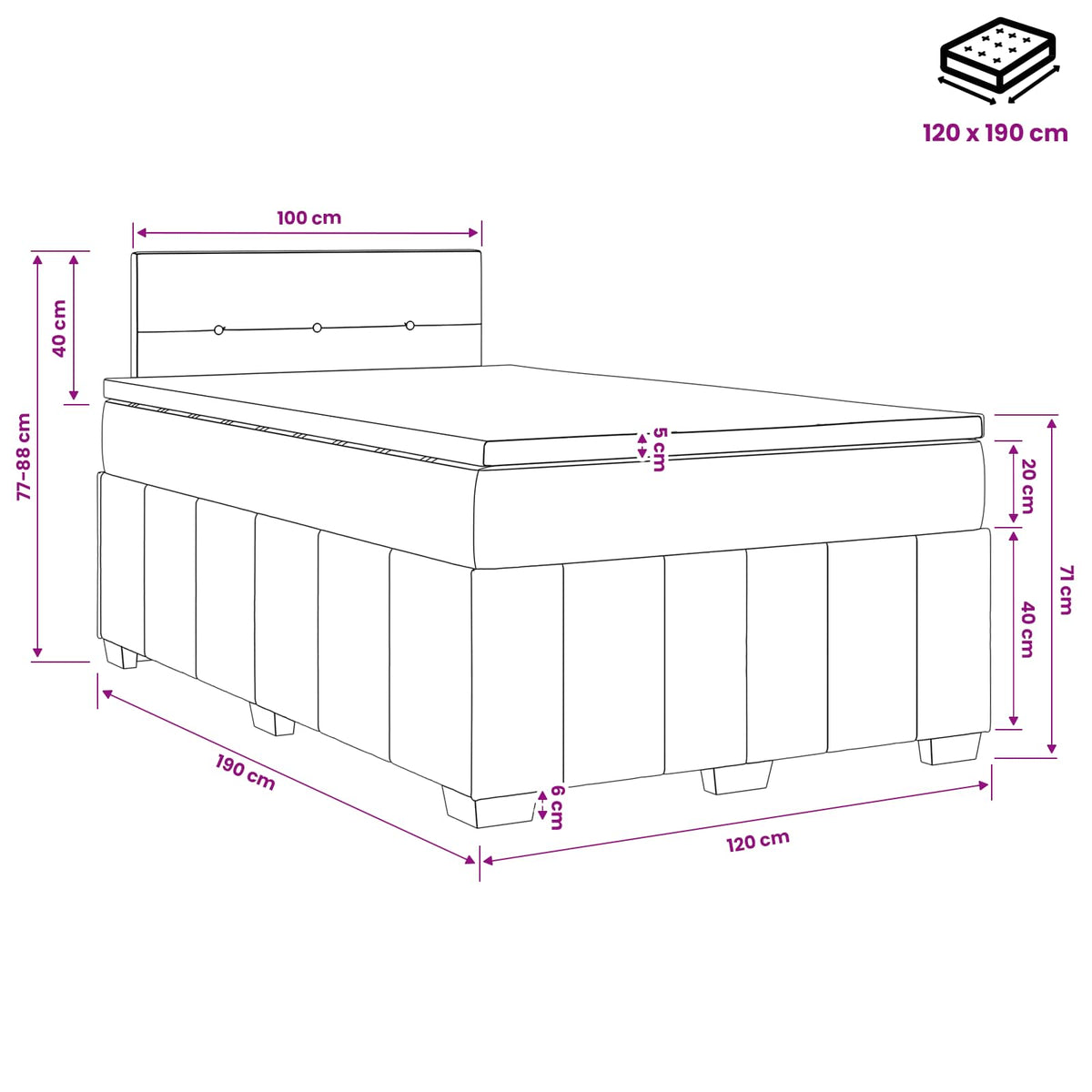Boxspring ágy matraccal Sötét Barna 120 x 190 cm Szövet