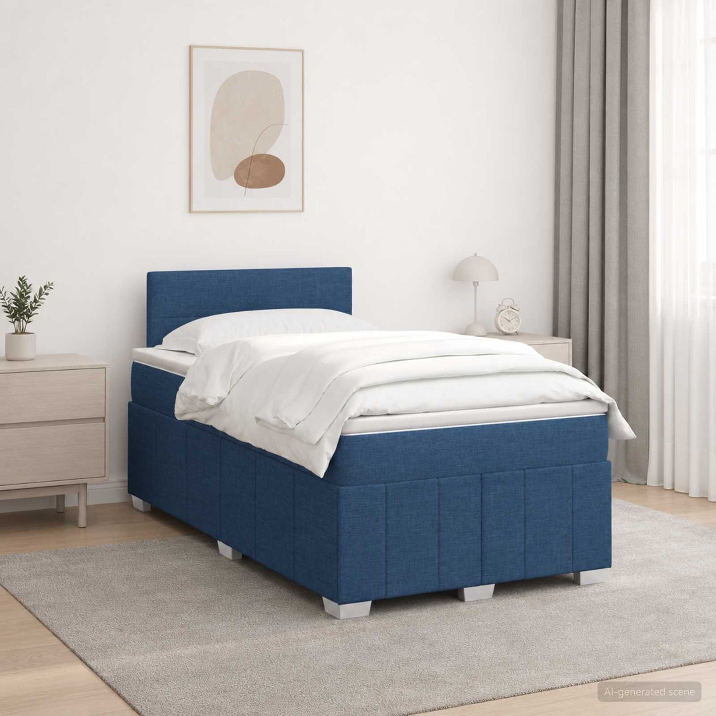 Boxspring ágy matraccal fejtámlával Kék 120 x 200 cm Szövet