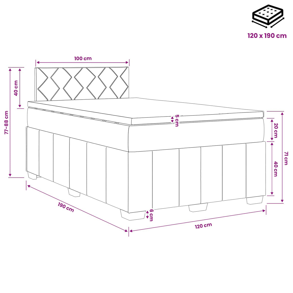 Boxspring ágy matraccal Tópszínű 120 x 190 cm Szövet