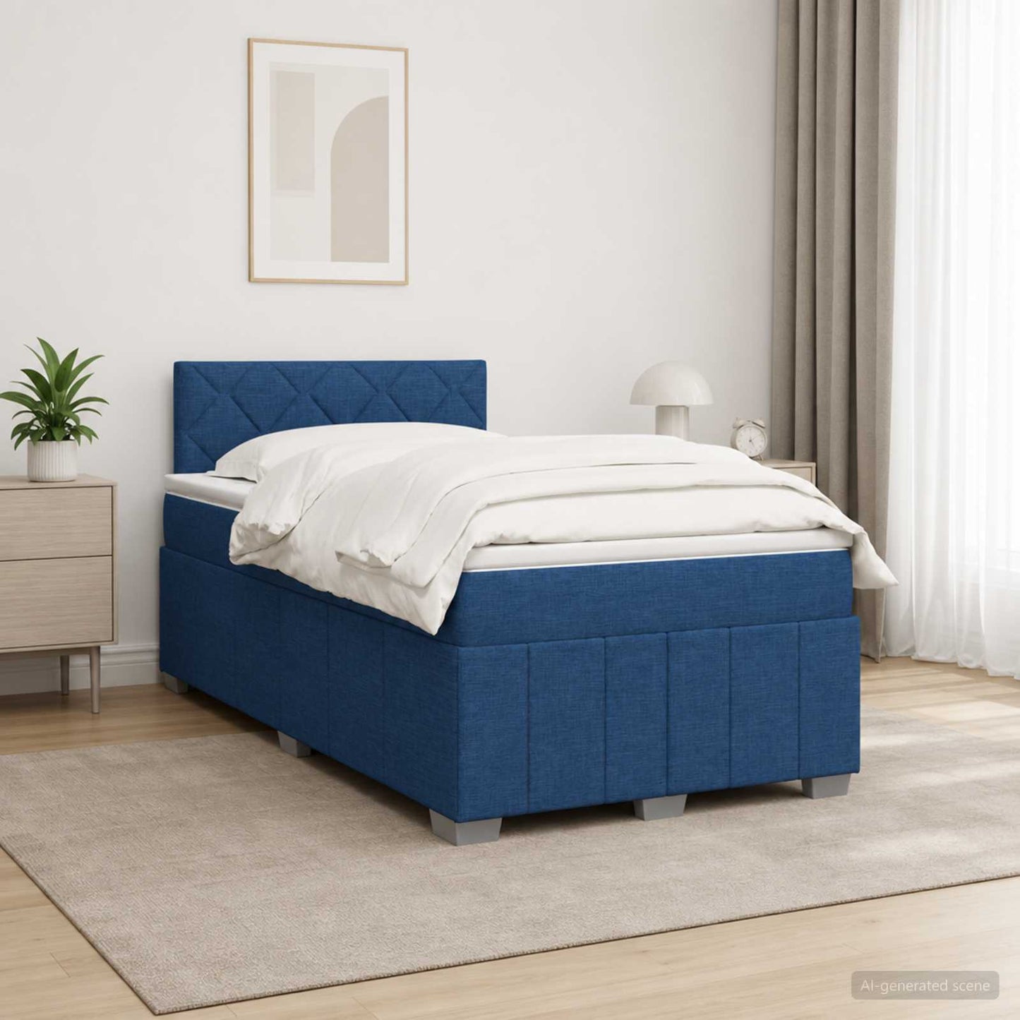 Boxspring ágy matraccal fejtámlával Kék 120 x 200 cm Szövet