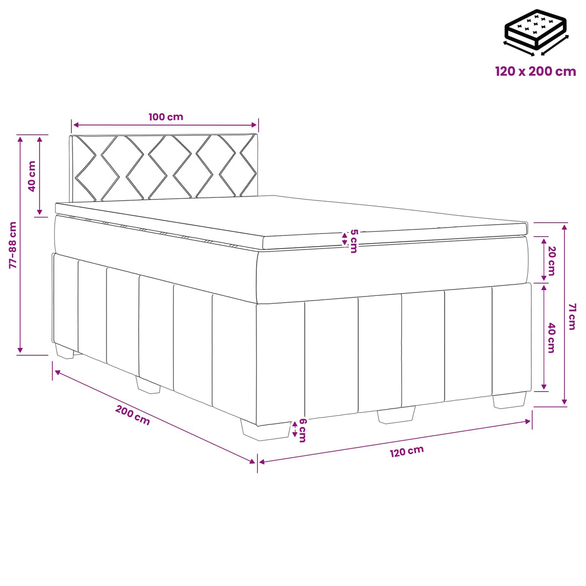 Boxspring ágy matraccal Sötétszürke 120 x 200 cm Szövet