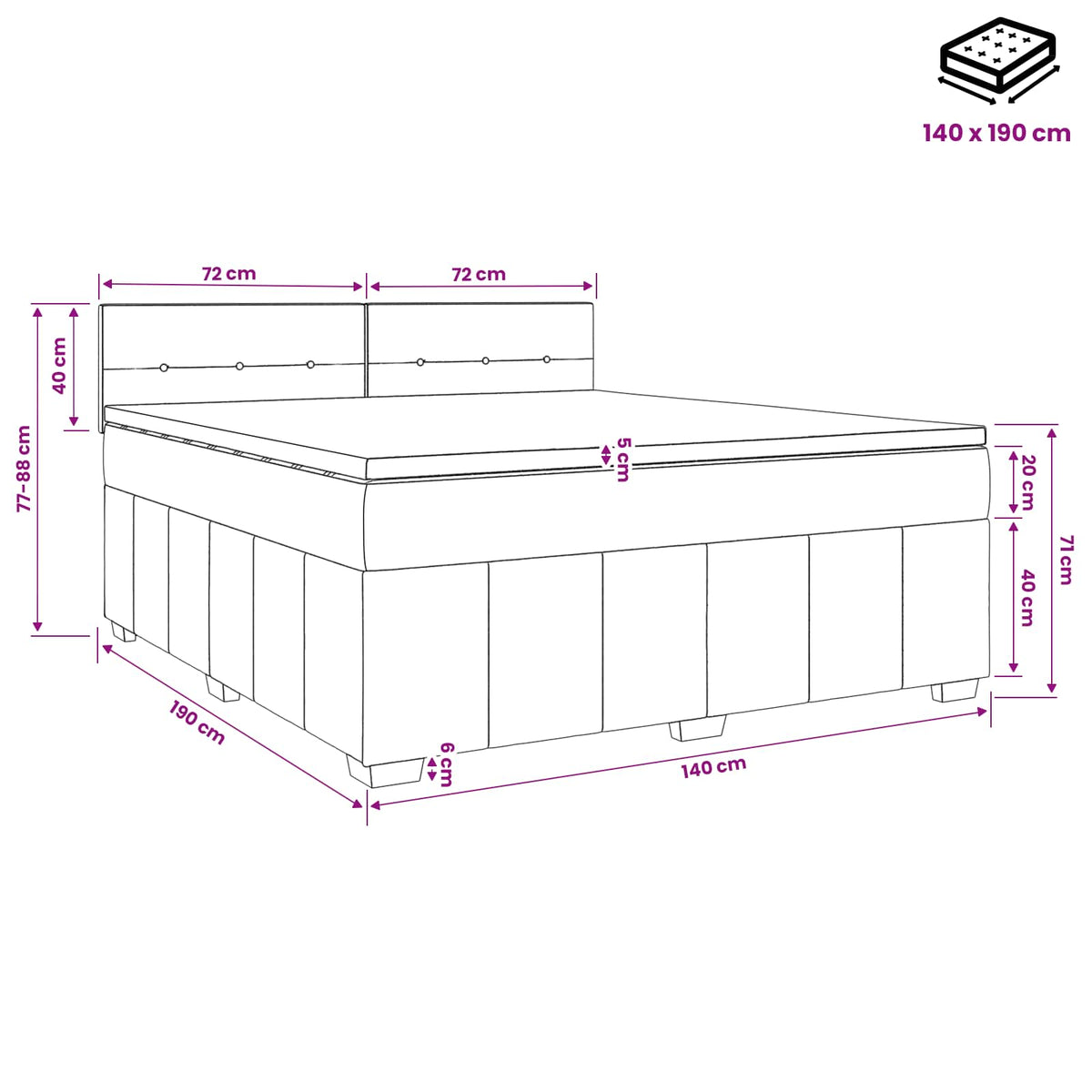 Boxspring ágy matraccal Tópszínű 140 x 190 cm Szövet