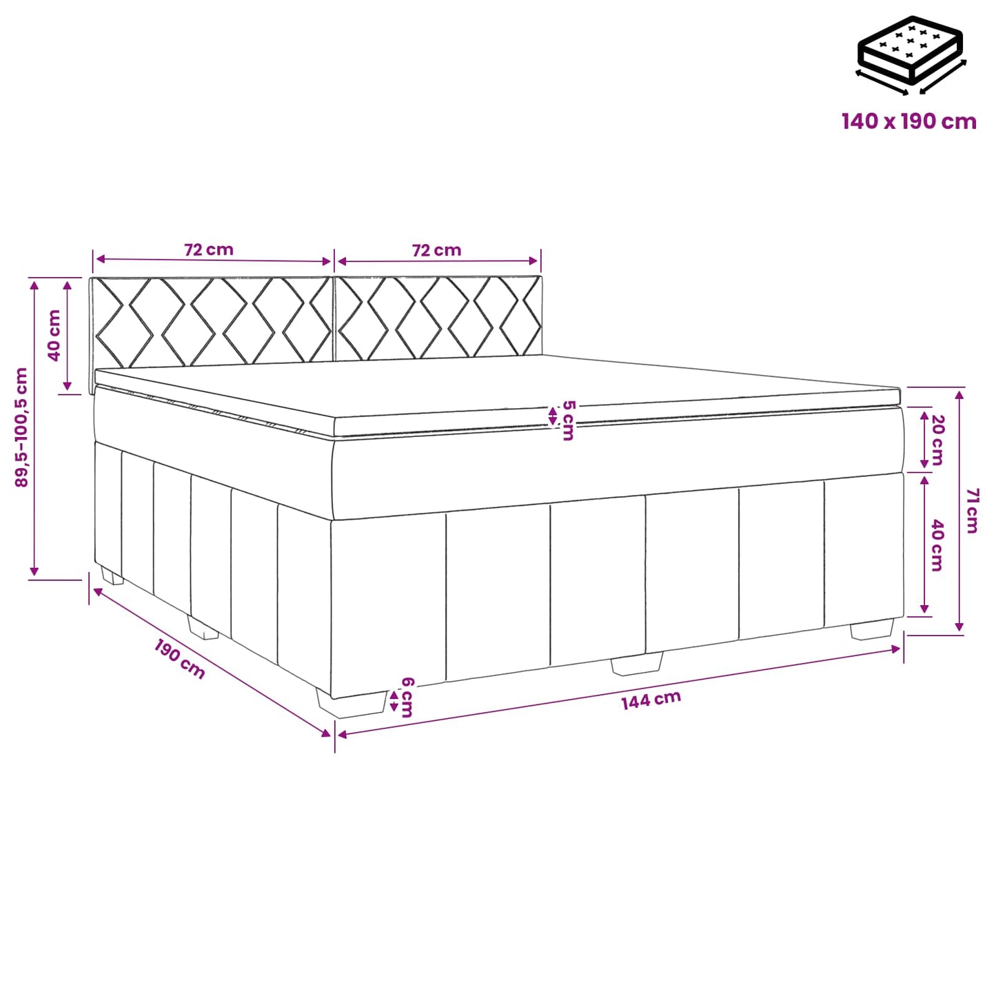 Boxspring ágy matraccal Világosszürke 140 x 190 cm Szövet