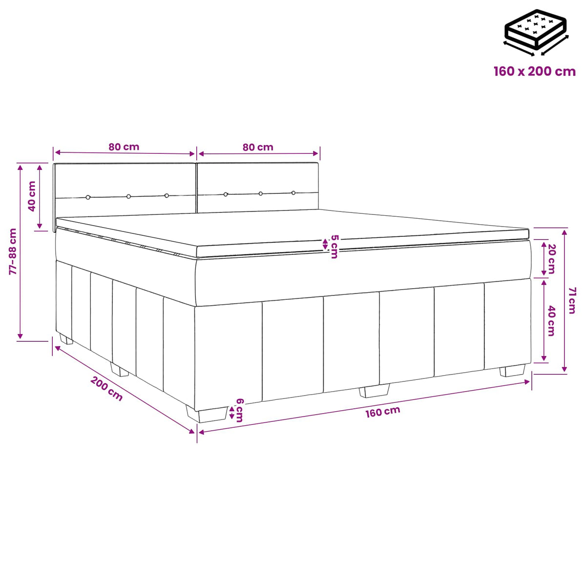 Boxspring ágy matraccal Tópszínű 160 x 200 cm Szövet