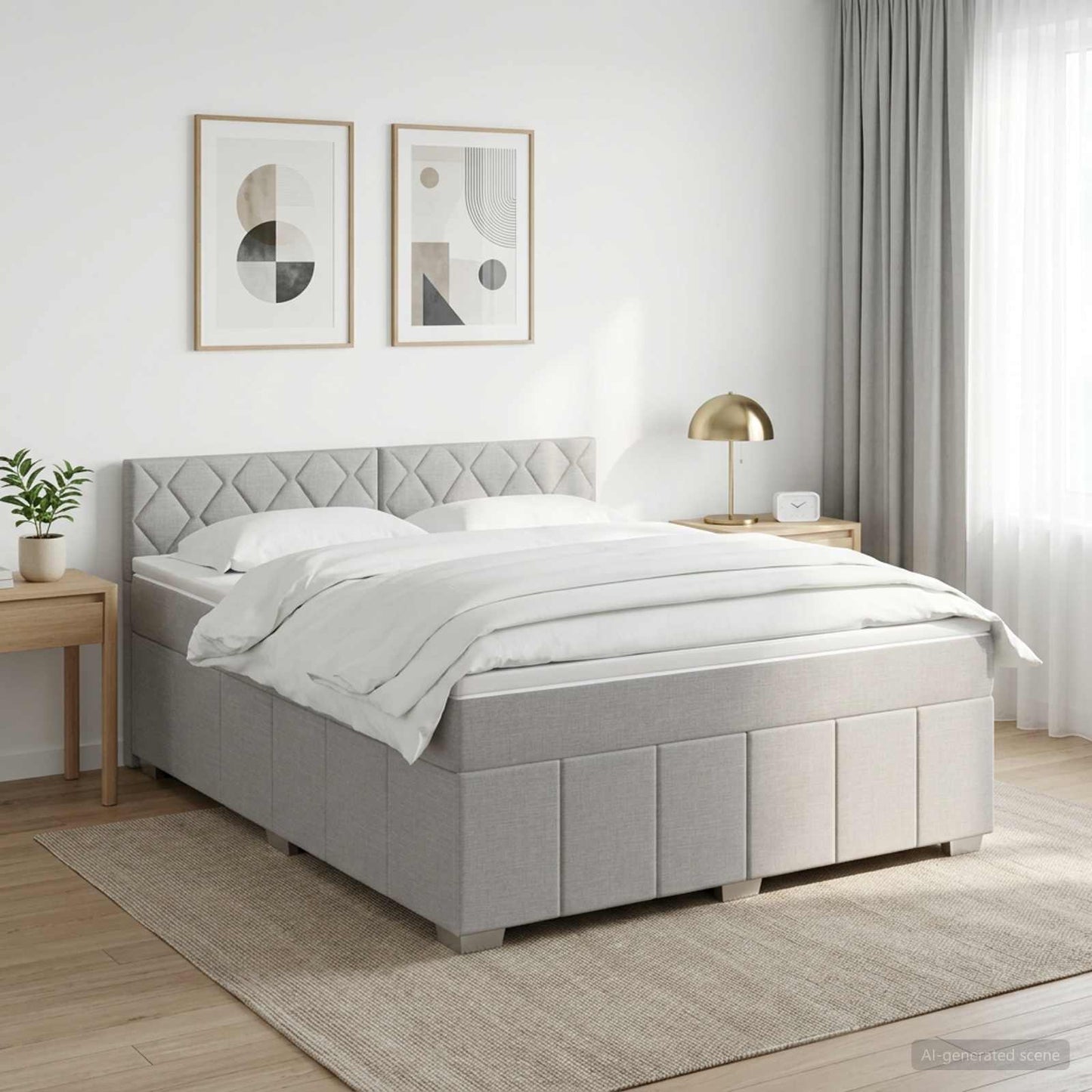 Boxspring ágy matraccal Világosszürke 140 x 190 cm Szövet