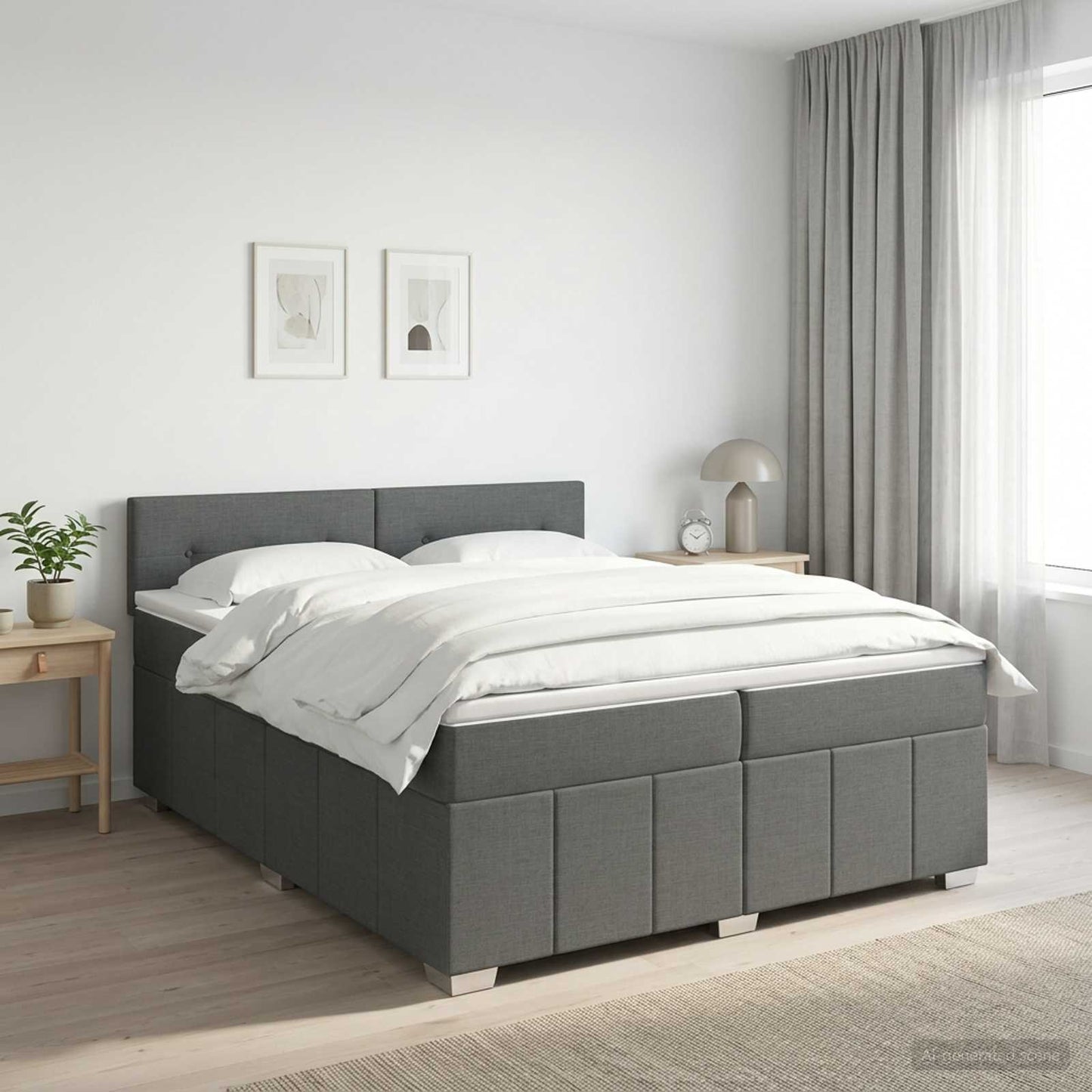 Boxspring ágy matraccal Sötétszürke 200 x 200 cm Szövet