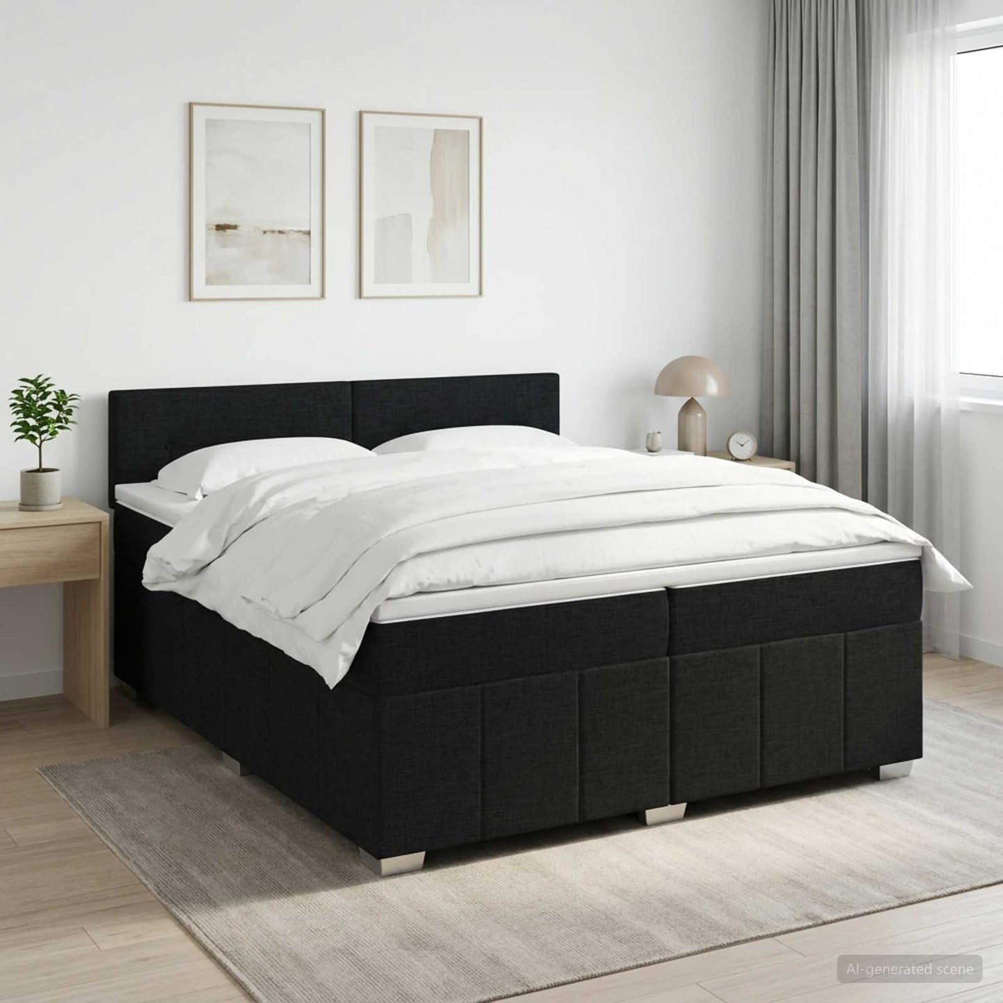 Boxspring ágy matraccal fejtámlával Fekete 200 x 200 cm Szövet