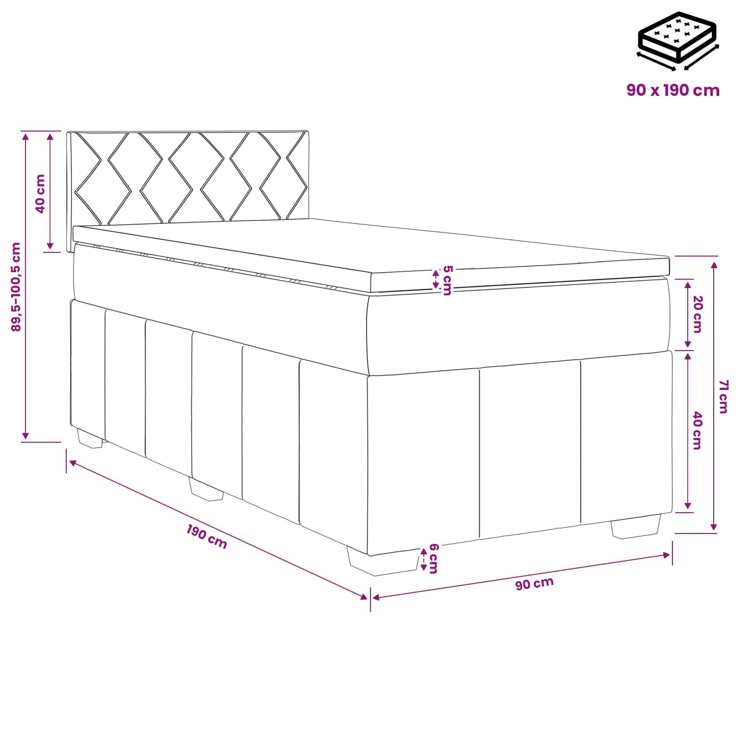 Boxspring ágy matraccal Világosszürke 90 x 190 cm Szövet