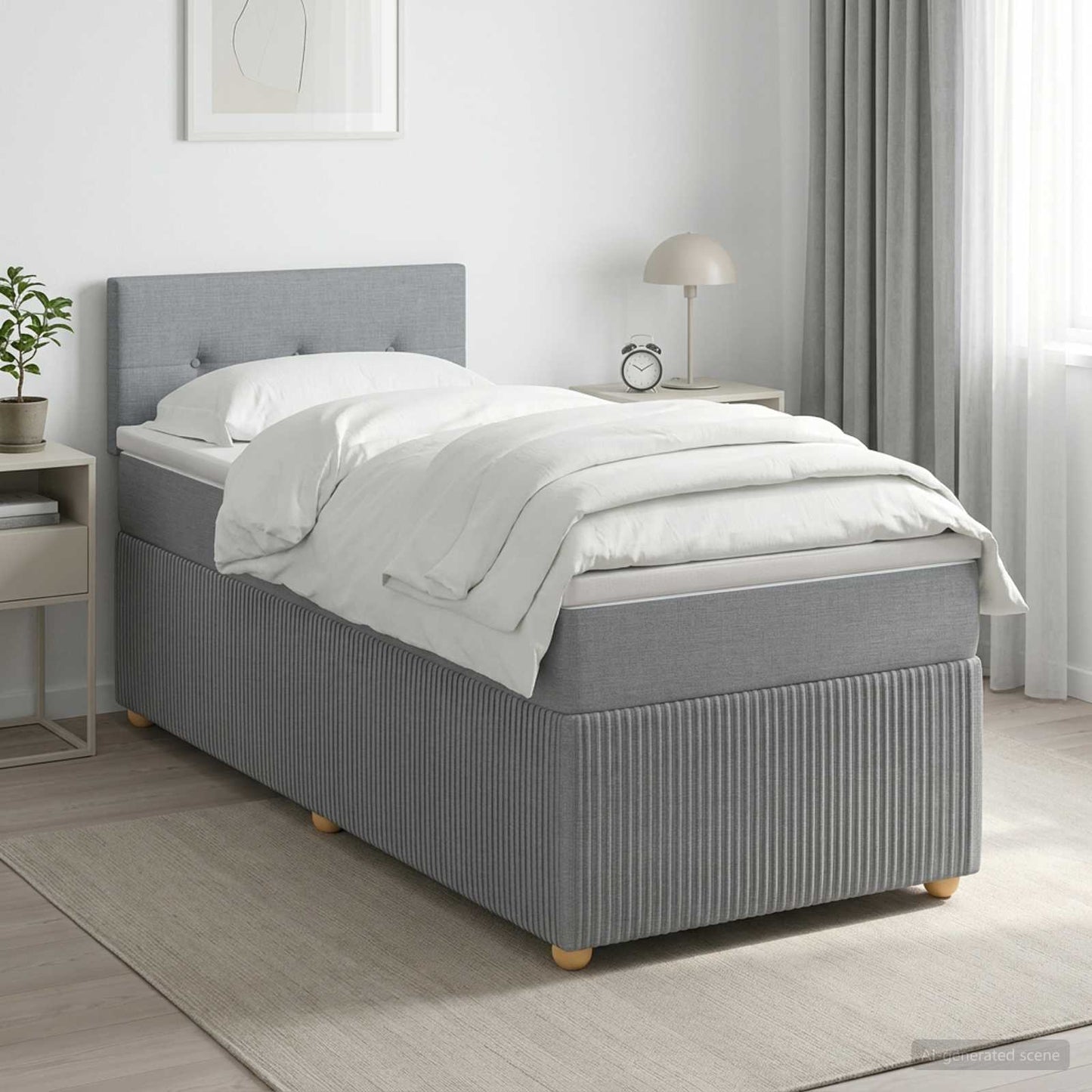 Boxspring ágy matraccal Világosszürke 90 x 190 cm Szövet