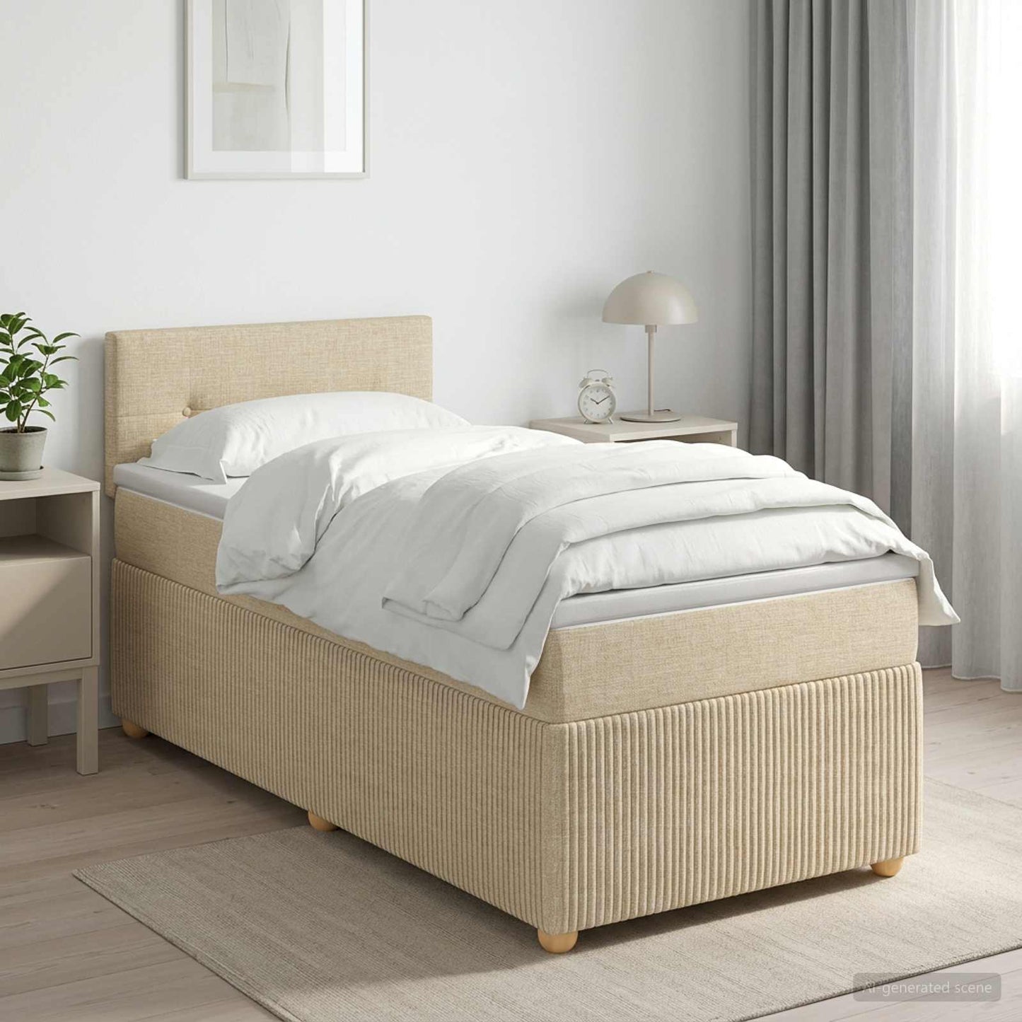 Boxspring ágy matraccal Krémszínű 90 x 200 cm Szövet