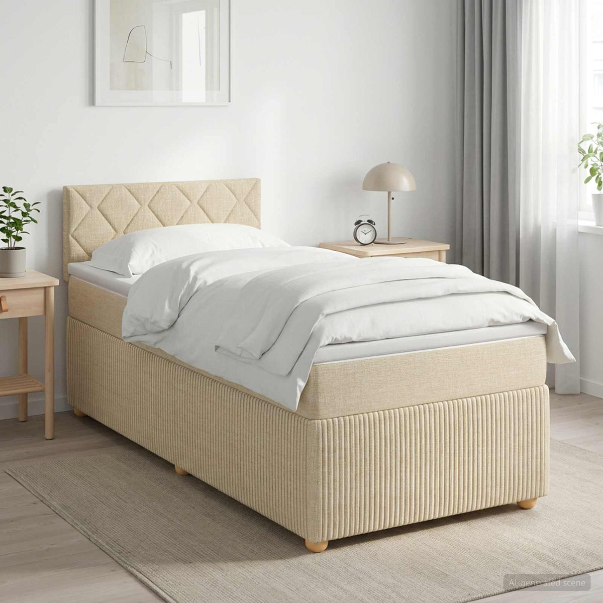 Boxspring ágy matraccal Krémszínű 90 x 190 cm Szövet