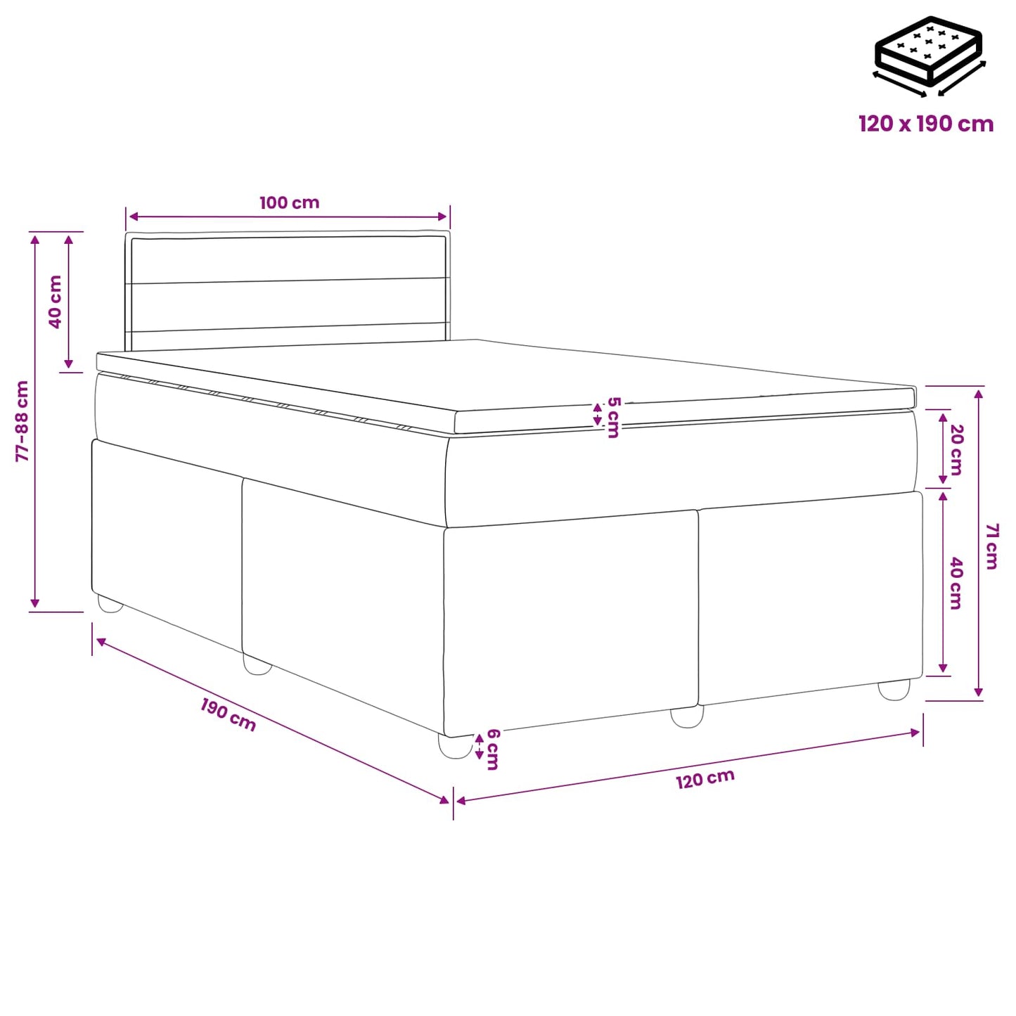 Boxspring ágy matraccal fejtámlával Kék 120 x 190 cm Szövet