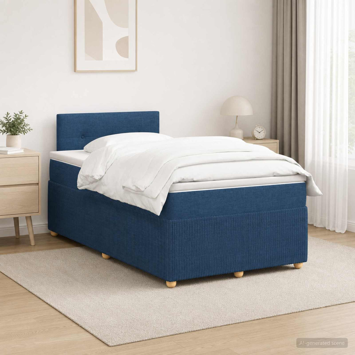 Boxspring ágy matraccal fejtámlával Kék 120 x 190 cm Szövet