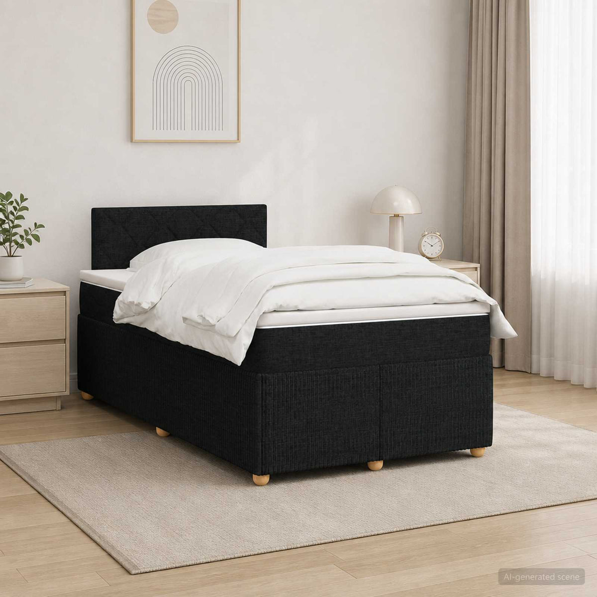 Boxspring ágy matraccal fejtámlával Fekete 120 x 190 cm Szövet