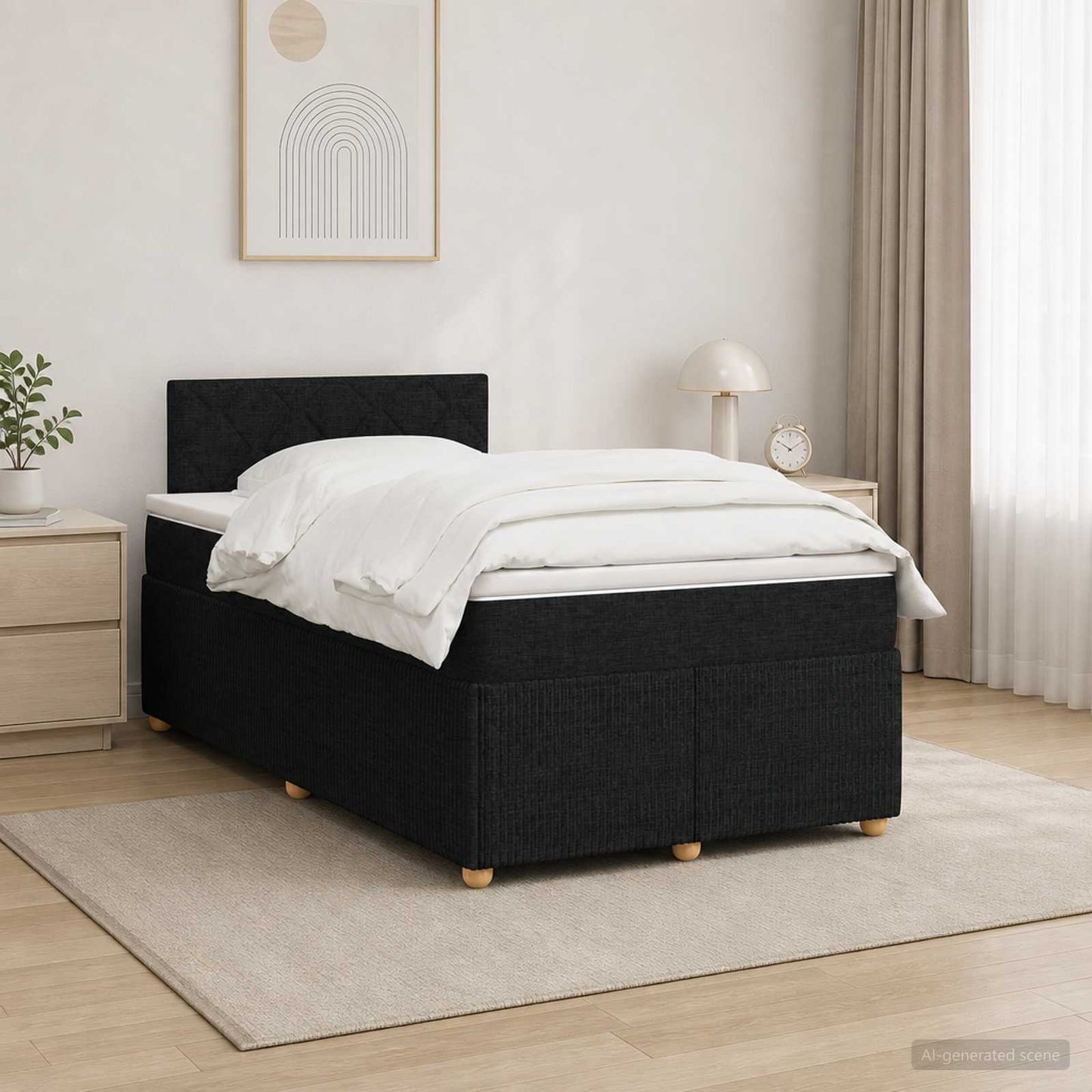 Boxspring ágy matraccal fejtámlával Fekete 120 x 200 cm Szövet