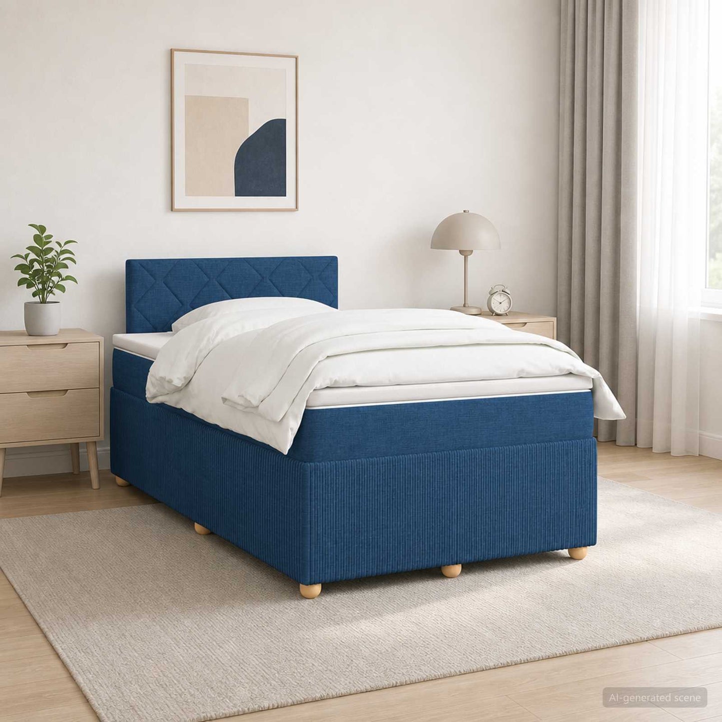 Boxspring ágy matraccal fejtámlával Kék 120 x 200 cm Szövet