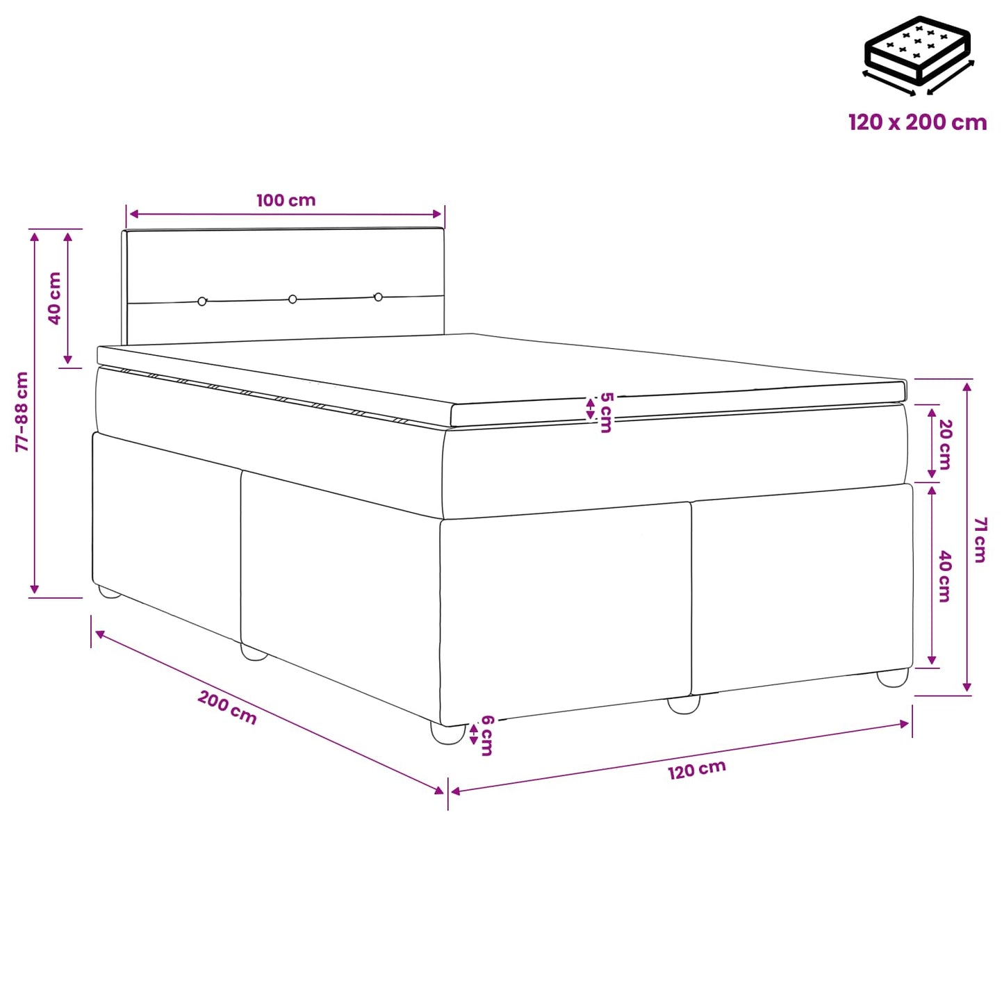 Boxspring ágy matraccal Sötét Barna 120 x 200 cm Szövet