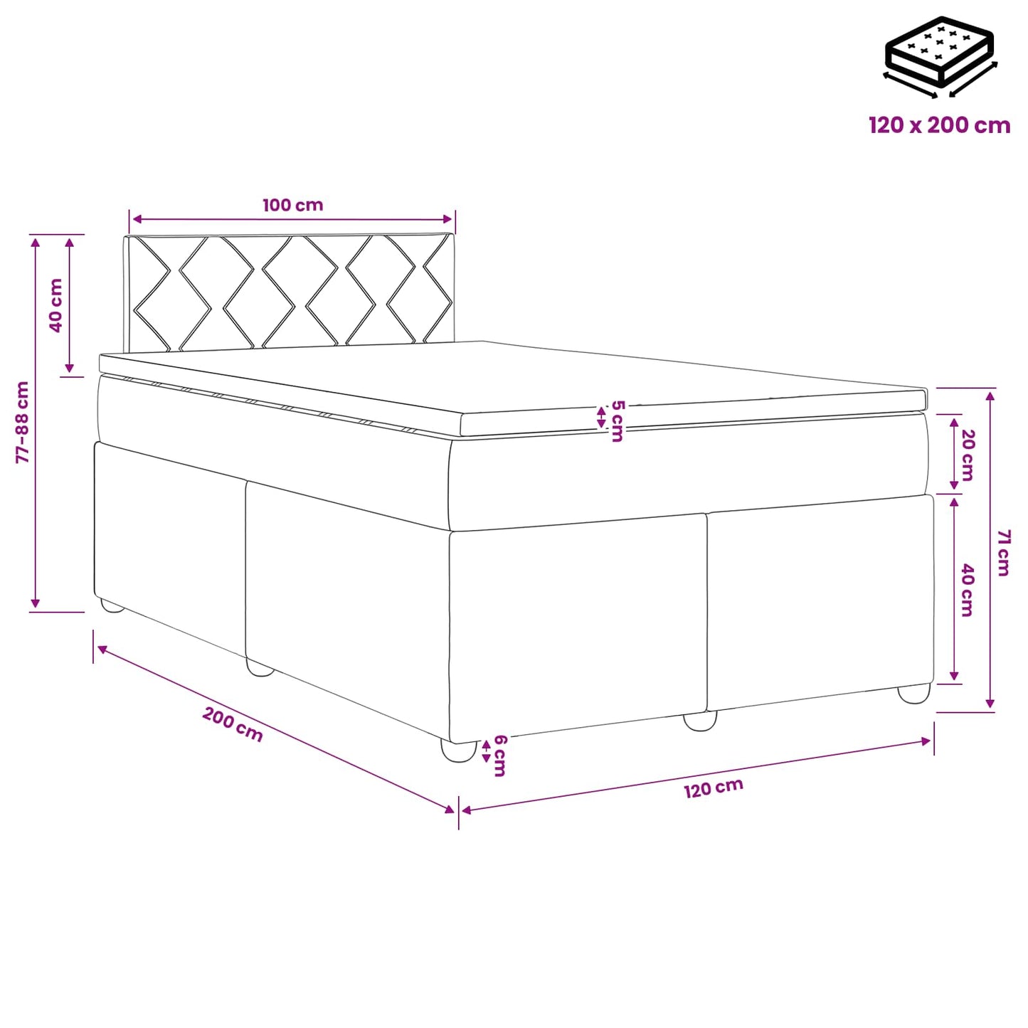 Boxspring ágy matraccal Tópszínű 120 x 200 cm Szövet