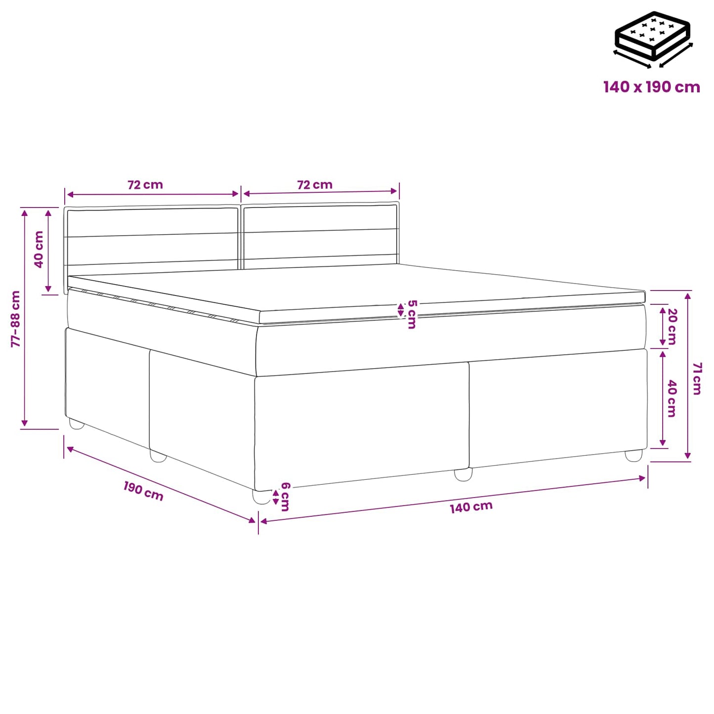 Boxspring ágy matraccal Tópszínű 140 x 190 cm Szövet