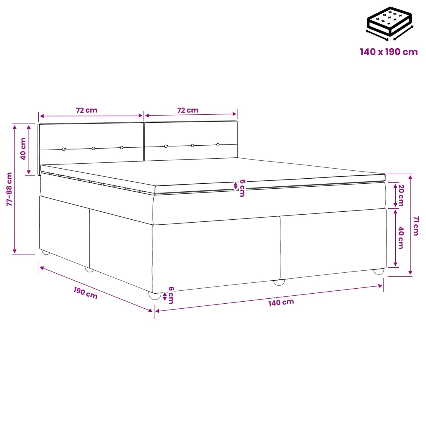 Boxspring ágy matraccal fejtámlával Fekete 140 x 190 cm Szövet