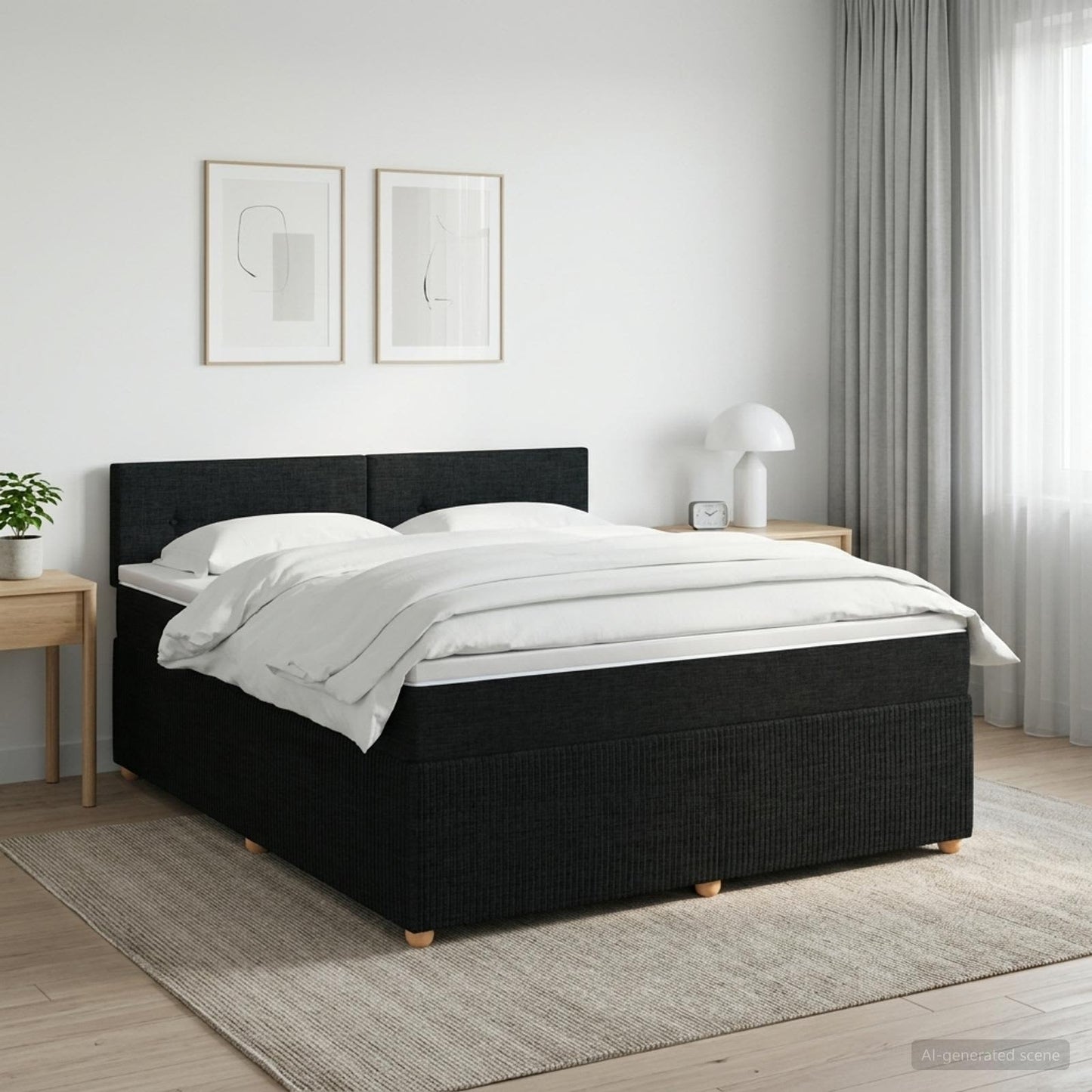 Boxspring ágy matraccal fejtámlával Fekete 140 x 190 cm Szövet