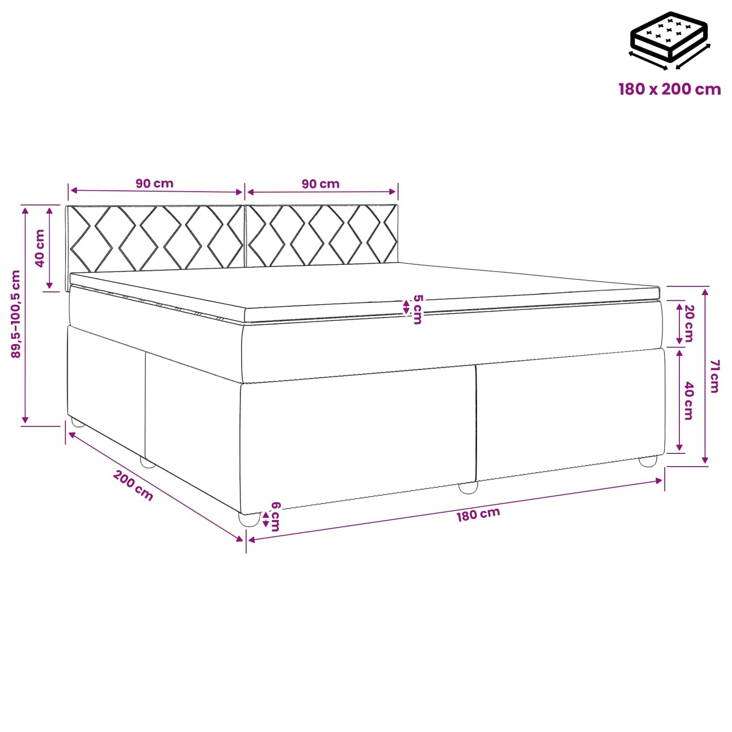 Boxspring ágy matraccal fejtámlával Fekete 180 x 200 cm Szövet