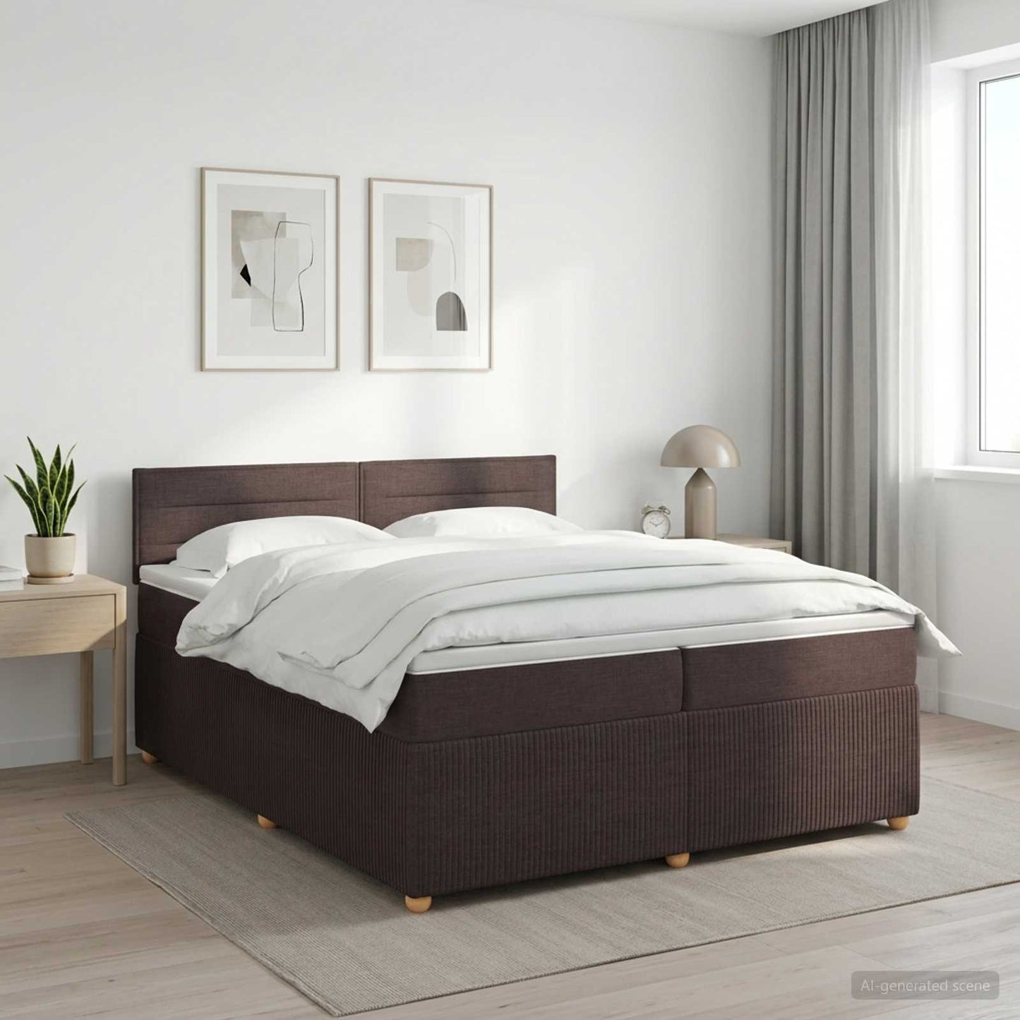 Boxspring ágy matraccal Sötét Barna 200 x 200 cm Szövet