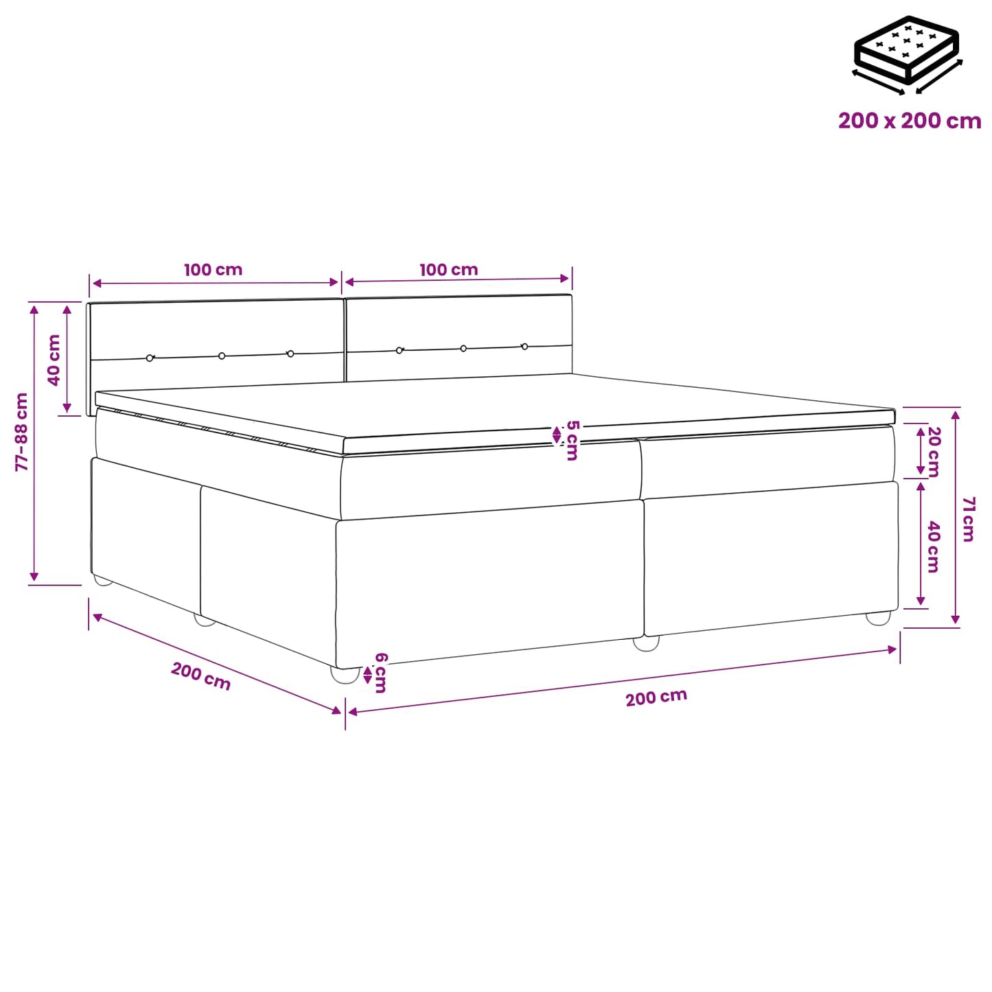 Boxspring ágy matraccal Sötétszürke 200 x 200 cm Szövet