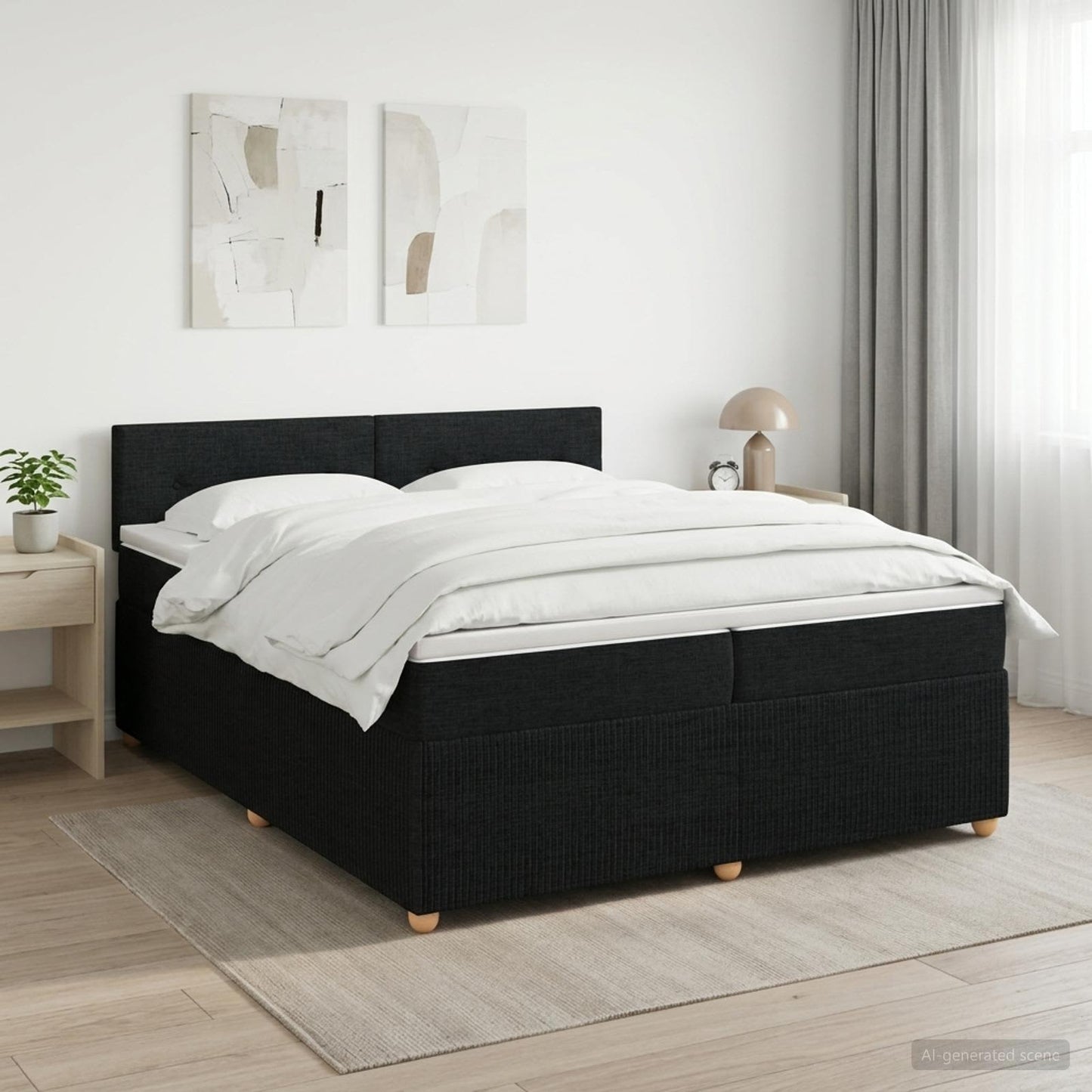 Boxspring ágy matraccal fejtámlával Fekete 200 x 200 cm Szövet