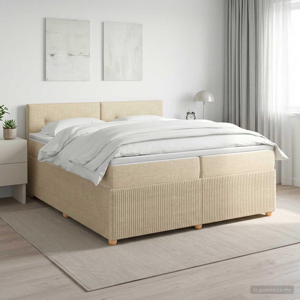 Boxspring ágy matraccal Krémszínű 200 x 200 cm Szövet
