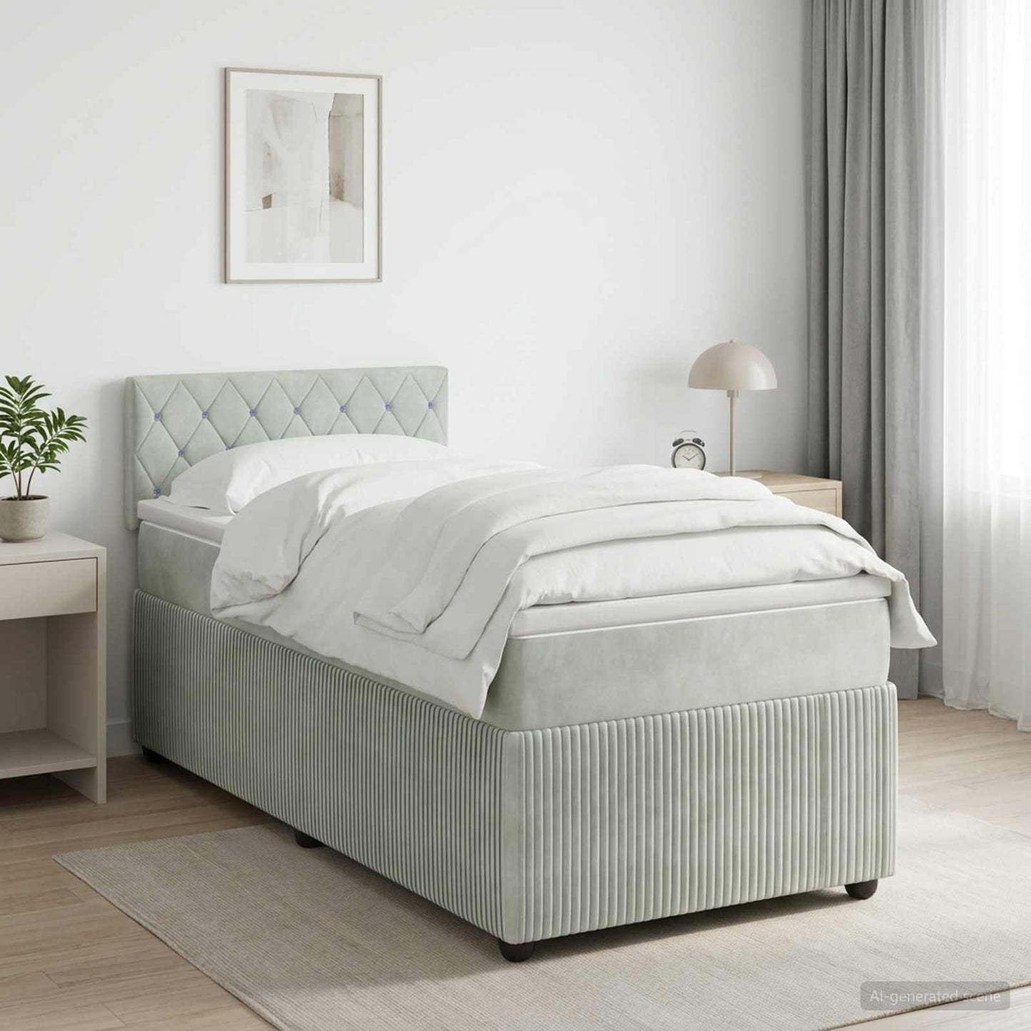 Boxspring ágy matraccal Világosszürke 80 x 200 cm Bársony