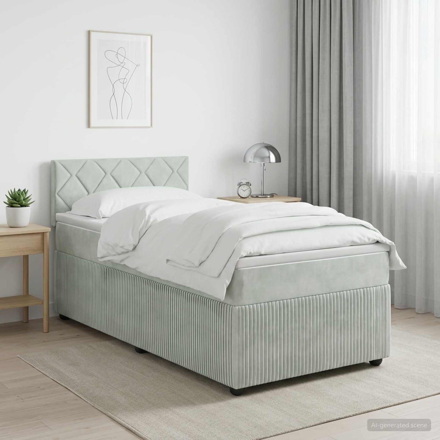 Boxspring ágy matraccal Világosszürke 80 x 200 cm Bársony