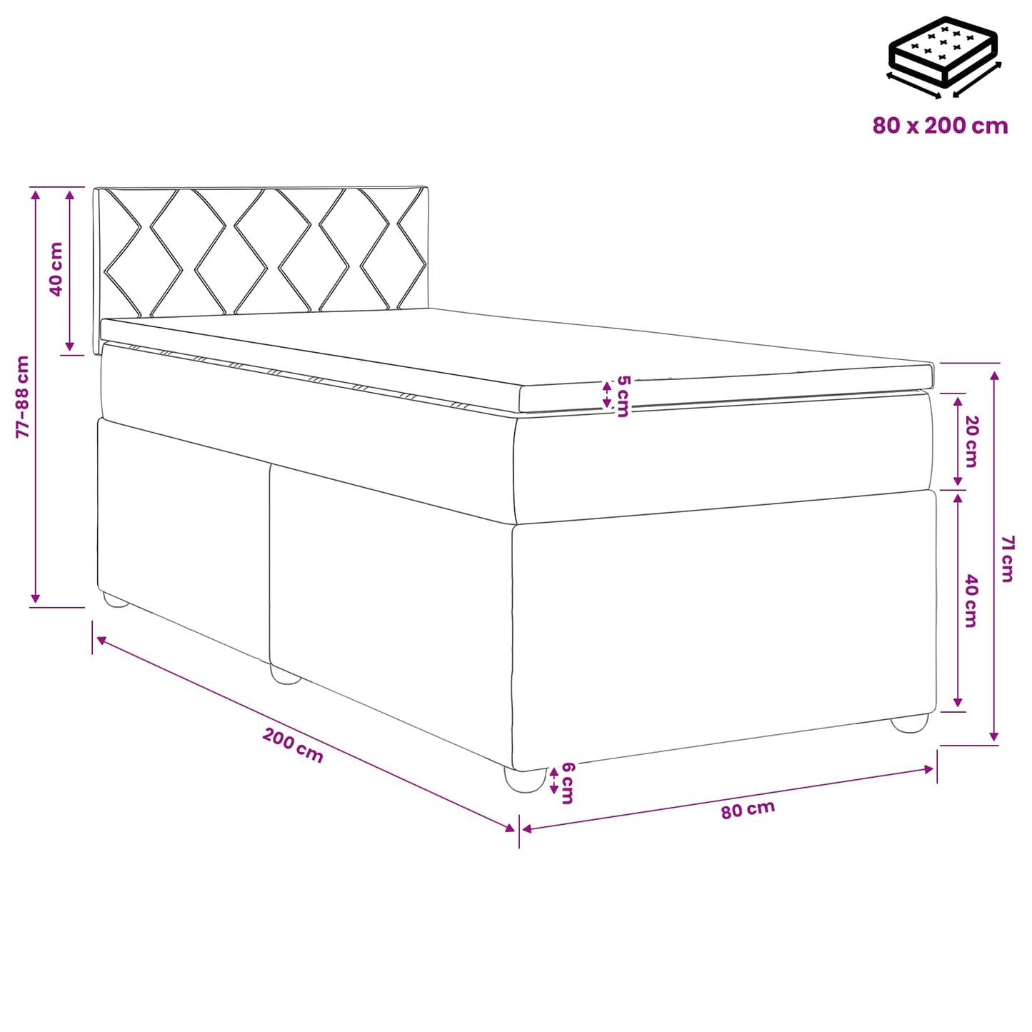 Boxspring ágy matraccal Világosszürke 80 x 200 cm Bársony