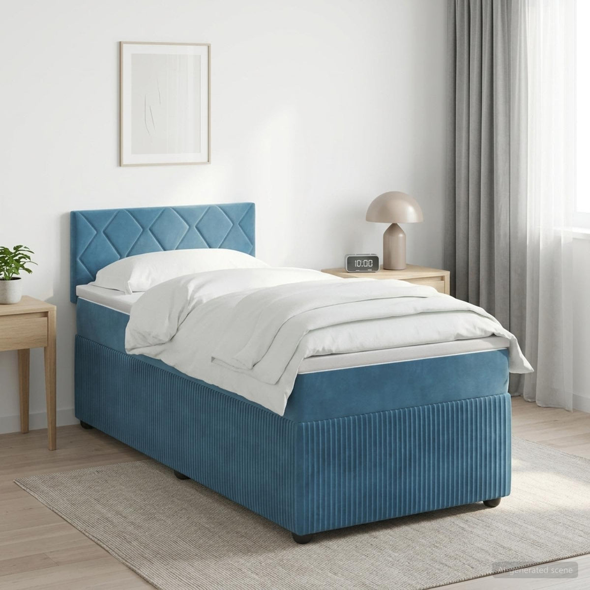 Boxspring ágy matraccal Sötét kék 90 x 200 cm Bársony