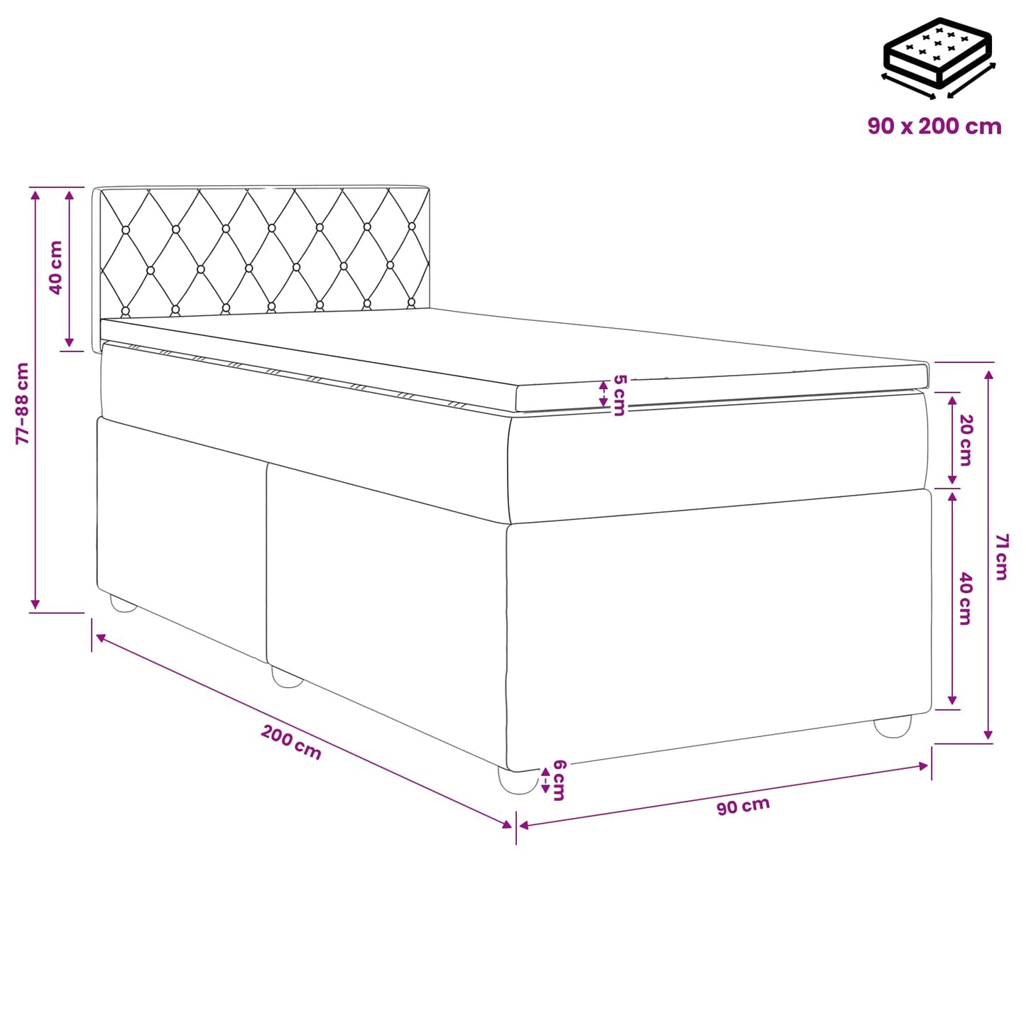 Boxspring ágy matraccal Világosszürke 90 x 200 cm Bársony