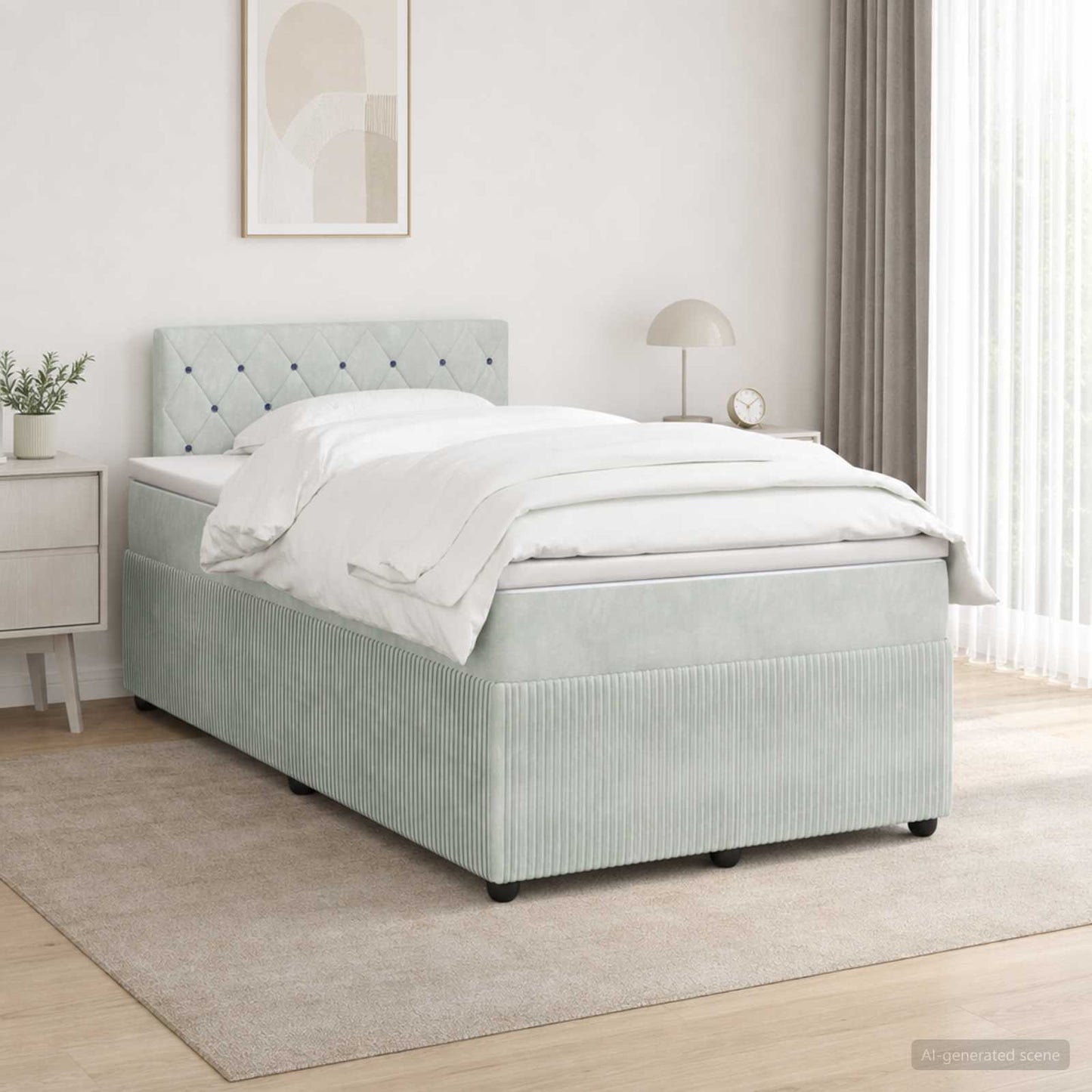 Boxspring ágy matraccal Világosszürke 120 x 190 cm Bársony