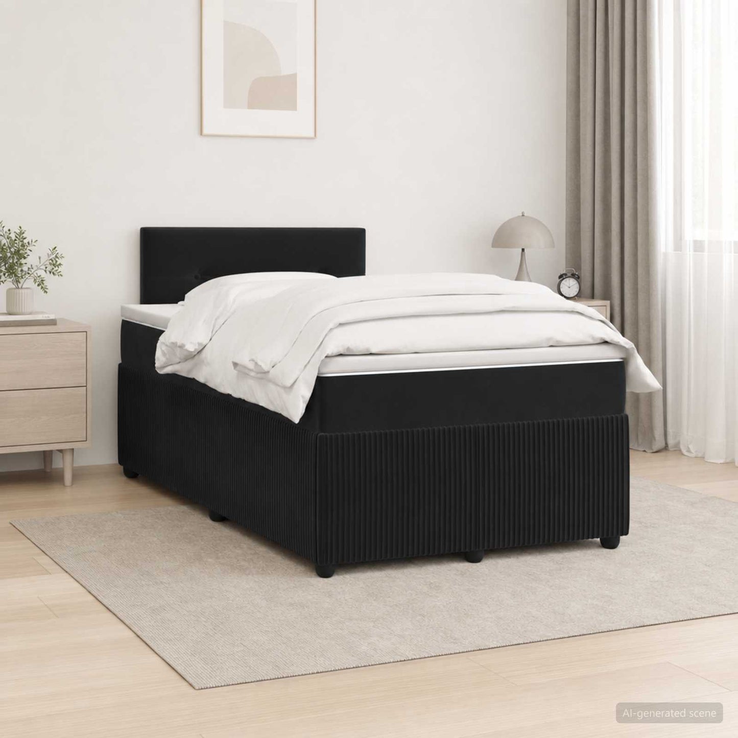 Boxspring ágy matraccal fejtámlával Fekete 120 x 190 cm Bársony