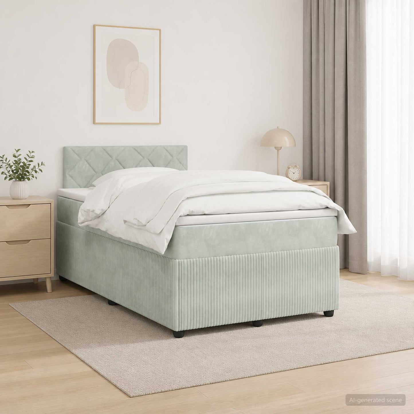 Boxspring ágy matraccal Világosszürke 120 x 190 cm Bársony
