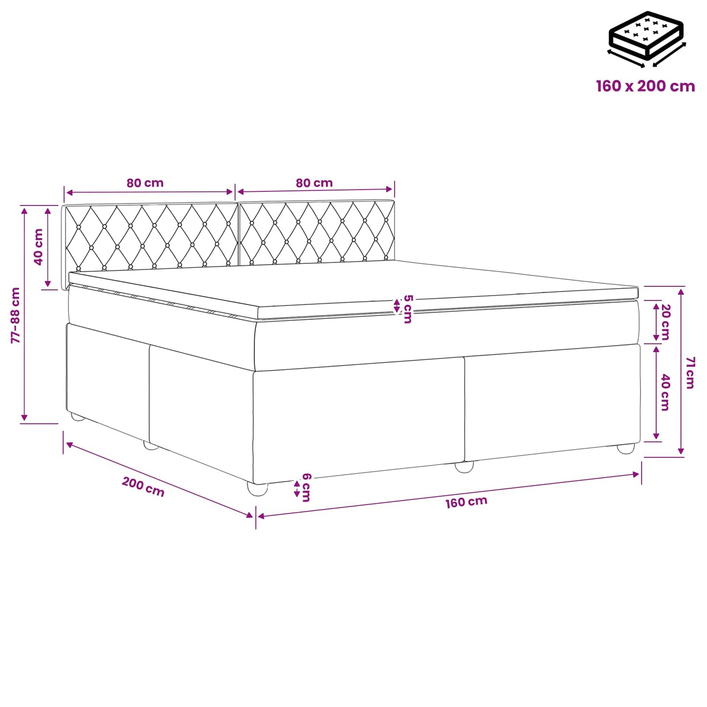 Boxspring ágy matraccal fejtámlával Fekete 160 x 200 cm Bársony