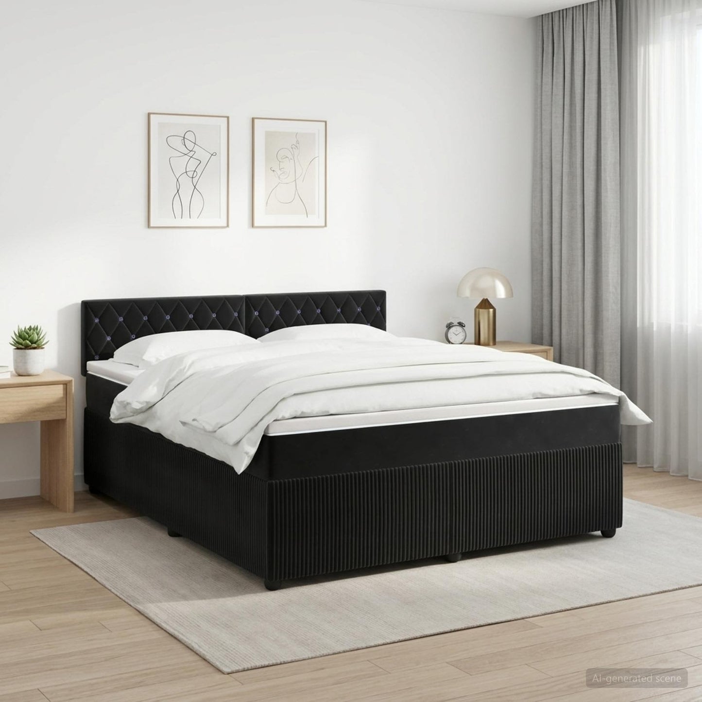 Boxspring ágy matraccal fejtámlával Fekete 160 x 200 cm Bársony