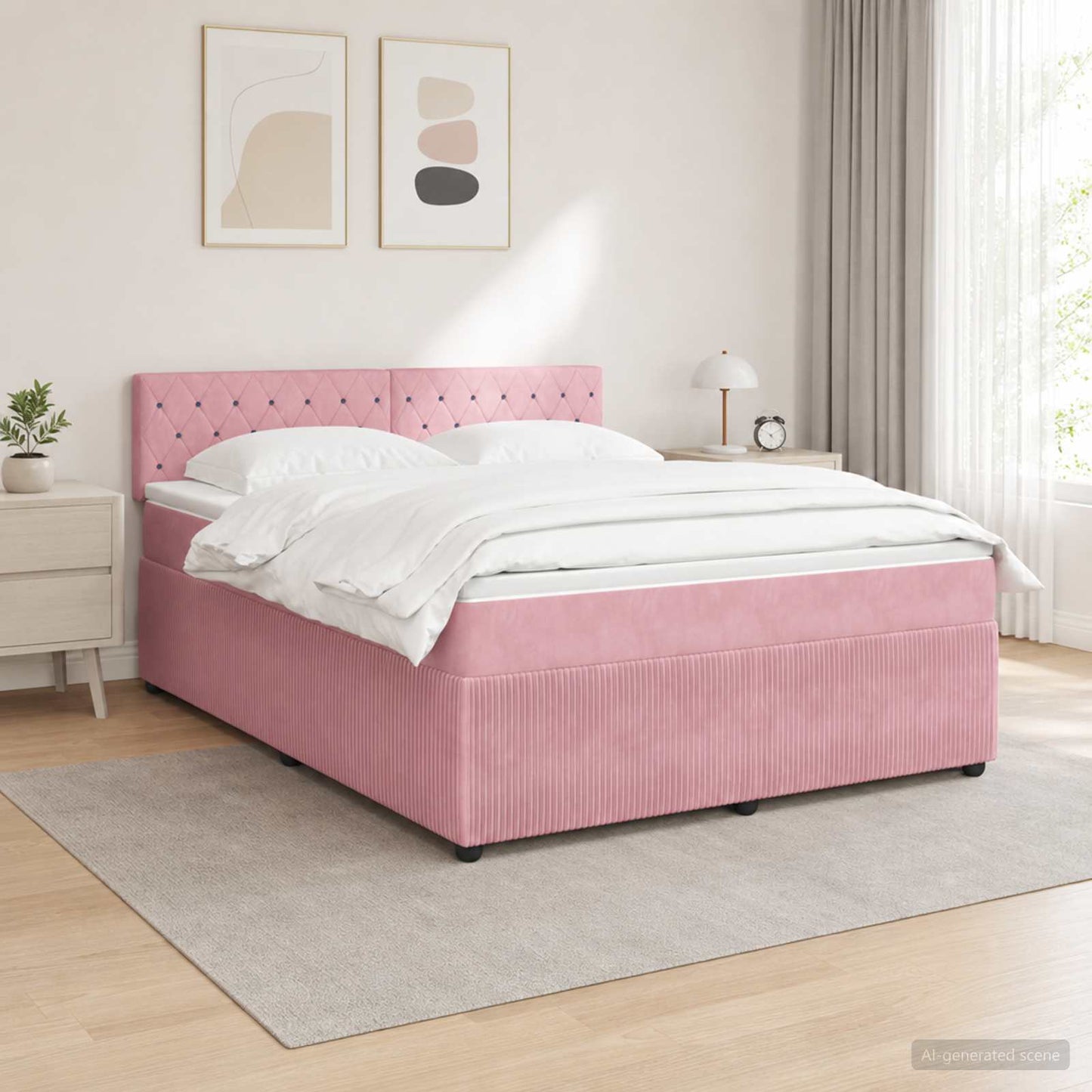Boxspring ágy matraccal Rózsaszín 160 x 200 cm Bársony