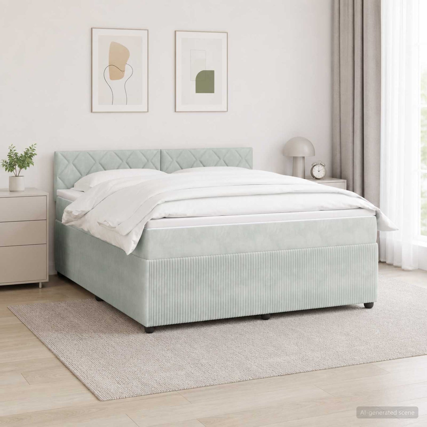 Boxspring ágy matraccal Világosszürke 180 x 200 cm Bársony