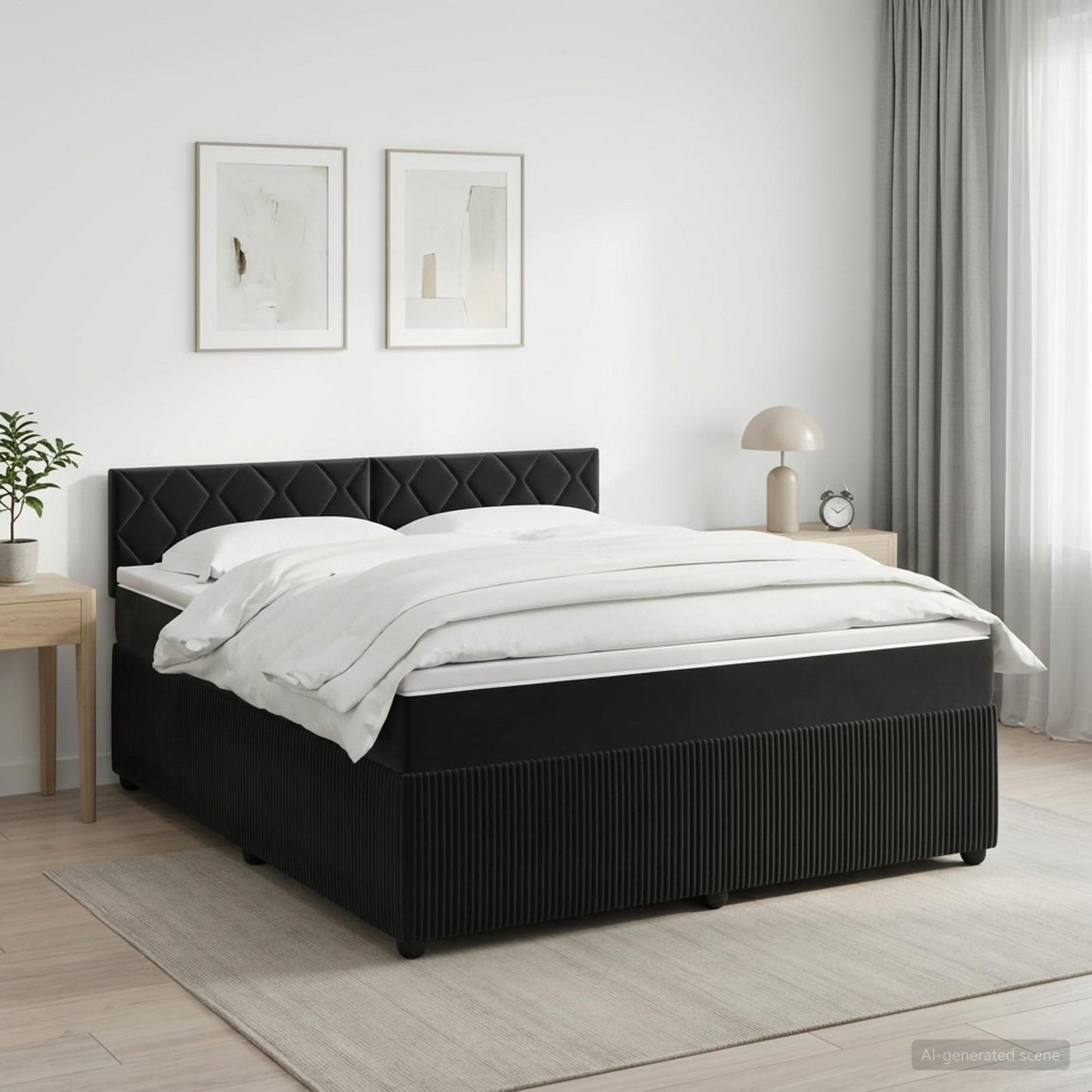 Boxspring ágy matraccal fejtámlával Fekete 180 x 200 cm Bársony
