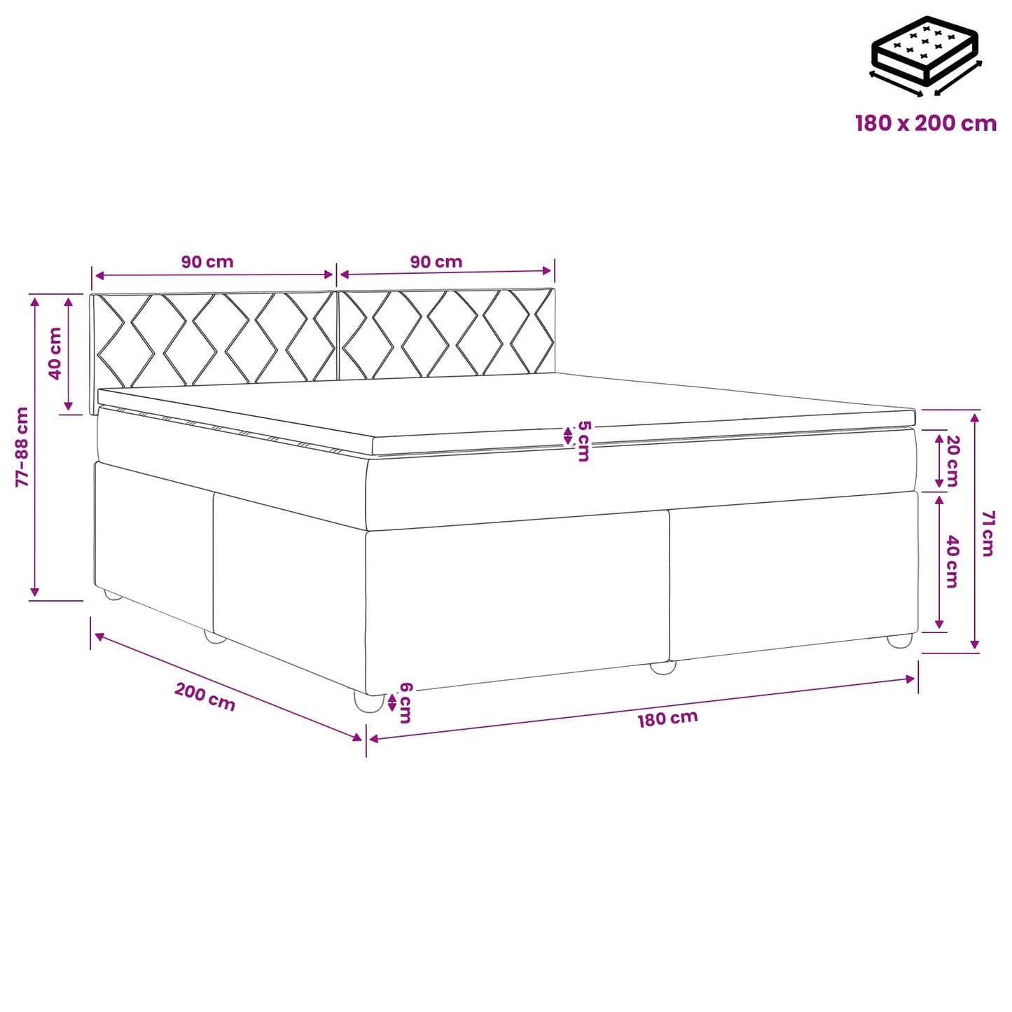 Boxspring ágy matraccal fejtámlával Fekete 180 x 200 cm Bársony