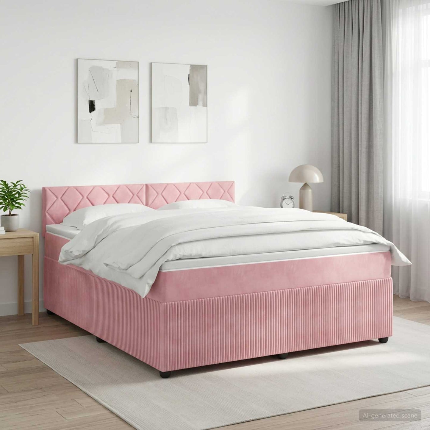 Boxspring ágy matraccal Rózsaszín 160 x 200 cm Bársony