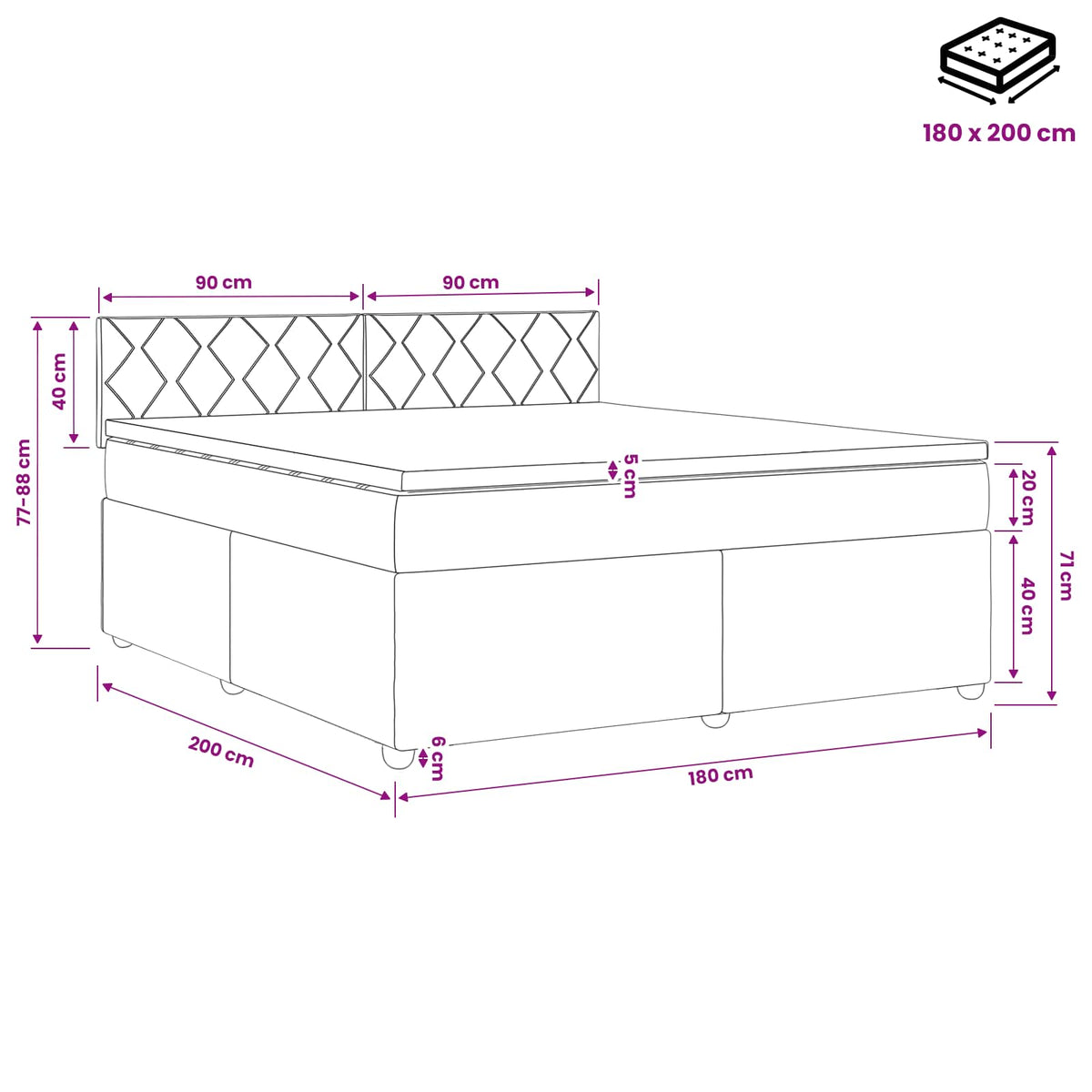 Boxspring ágy matraccal Rózsaszín 180 x 200 cm Bársony