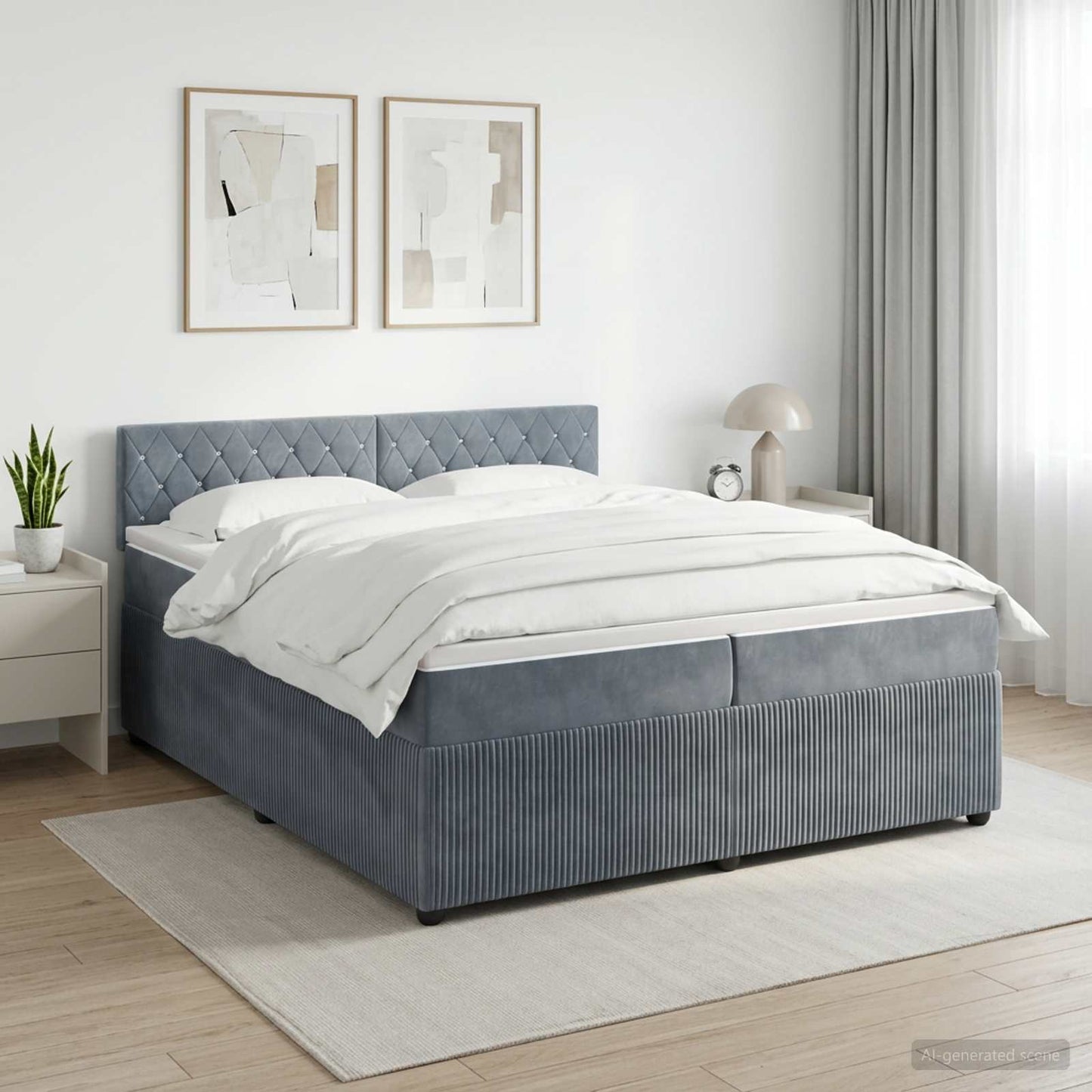 Boxspring ágy matraccal Sötétszürke 200 x 200 cm Bársony