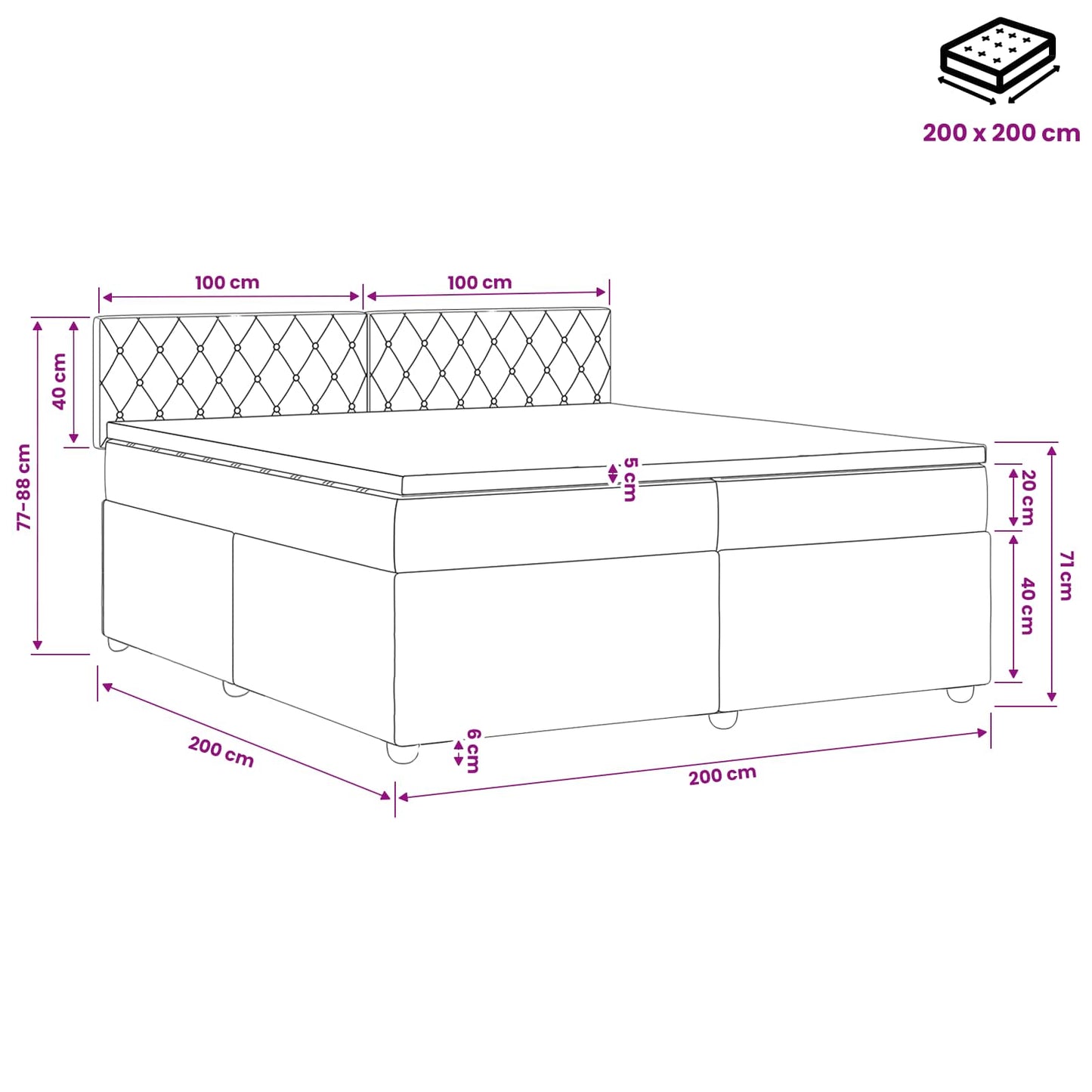 Boxspring ágy matraccal Sötétszürke 200 x 200 cm Bársony